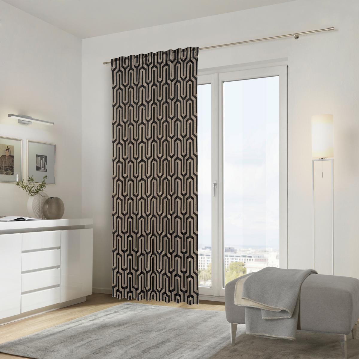 ZASŁONA GOTOWA MALFOY - czarny/kolor złoty, Design, tkanina (140/245cm) - Dieter Knoll