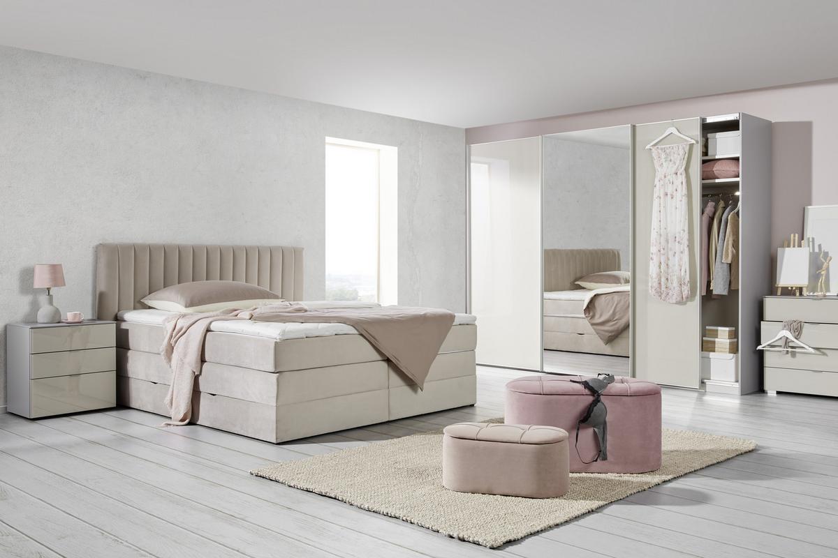 Omara Z Drsnimi Vrati Sonate, Svetlo Siva, Peščena, 280 Cm - barve aluminija/peščene barve, Moderno, kovina/steklo (280/222/68cm) - Premium Living