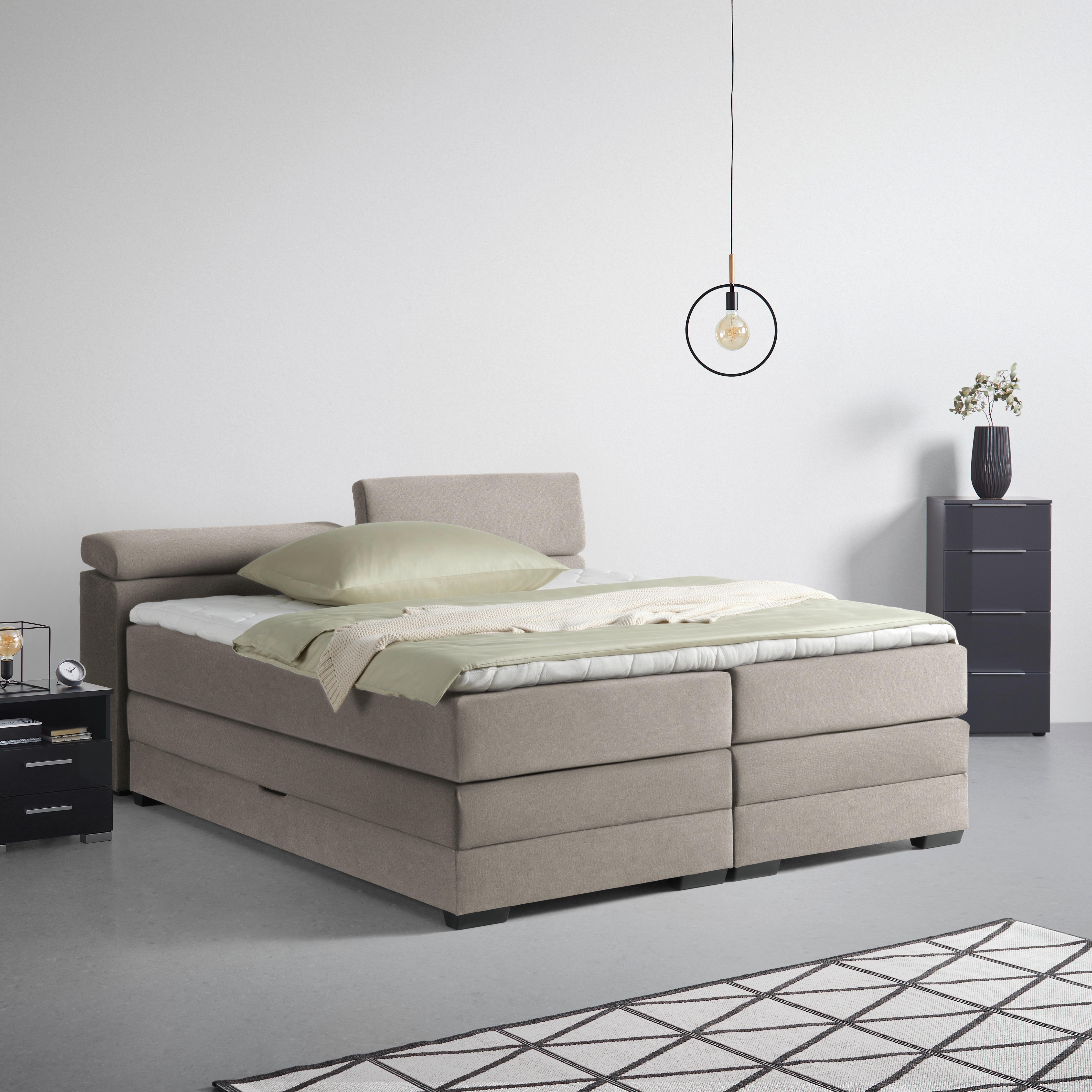 Boxspringbett Sevilla Graubraun ca. 160x200cm - Graubraun/Schwarz, KONVENTIONELL, Holz/Kunststoff (160/200cm) - Premium Living