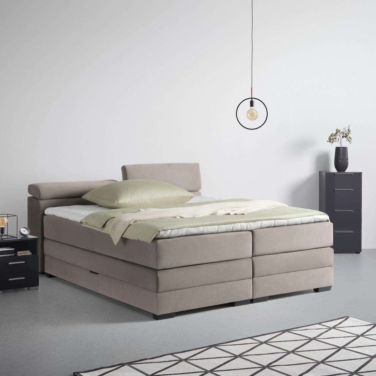 Boxspringbett Sevilla Graubraun ca. 160x200cm - Graubraun/Schwarz, KONVENTIONELL, Holz/Kunststoff (160/200cm) - Premium Living