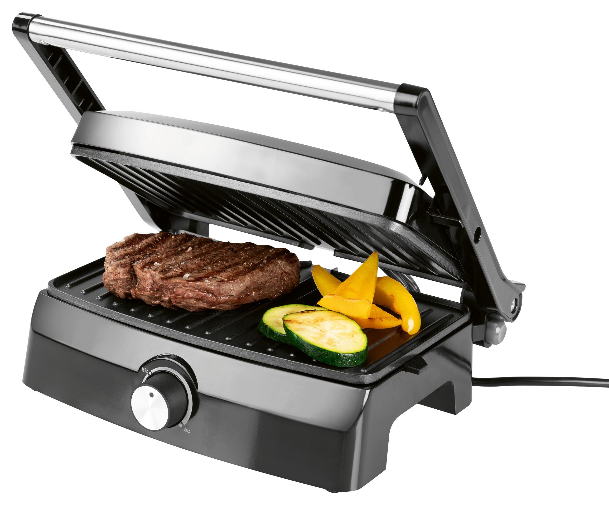 Kontaktgrill Gourmetmaxx Schwarz/Edelstahlfarben - Edelstahlfarben/Schwarz, MODERN, Kunststoff/Metall (26,8/22,9/13cm)
