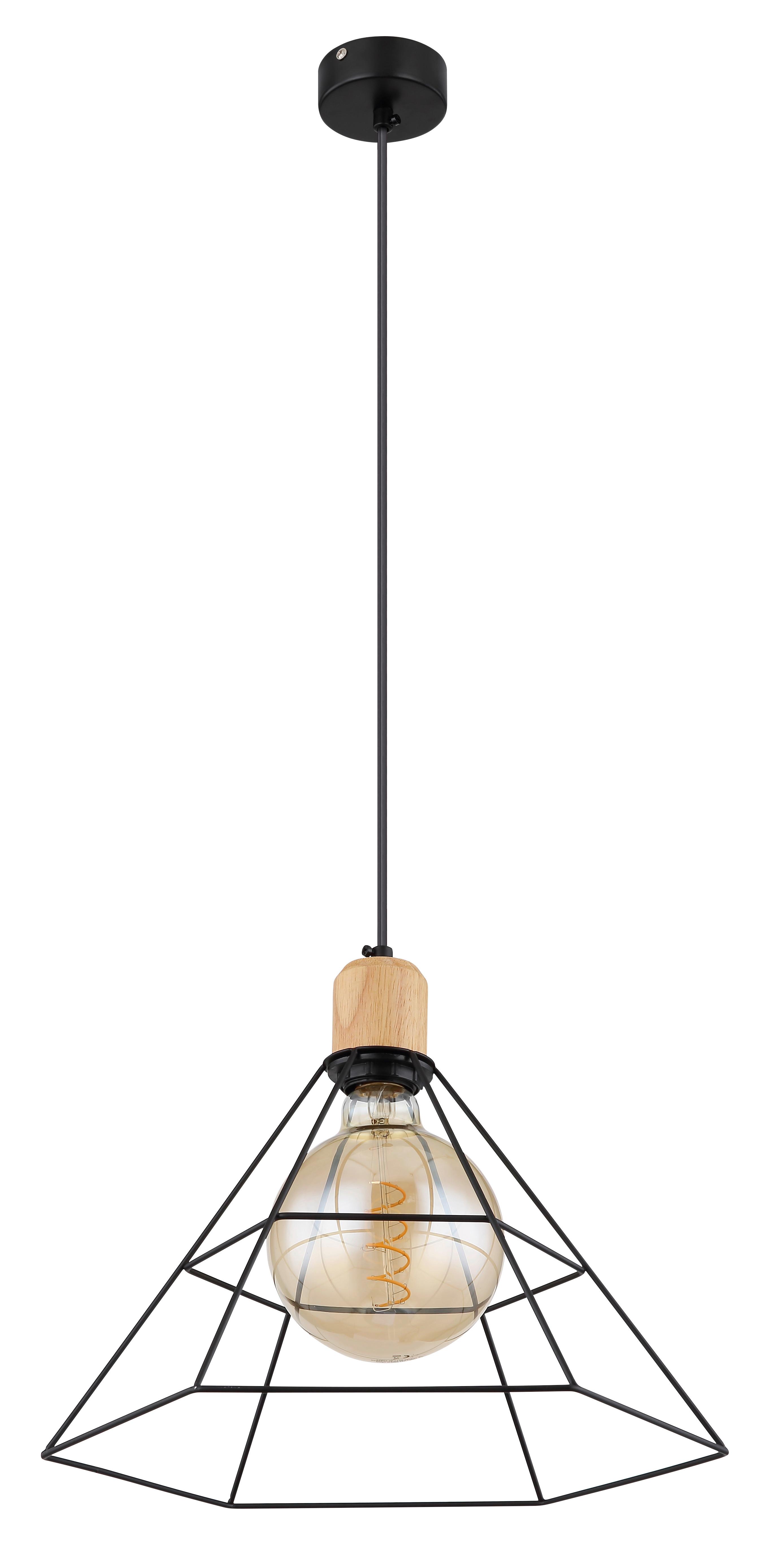 Hängeleuchte Helene in Schwarz max. 60 Watt - Schwarz/Braun, KONVENTIONELL, Holz/Metall (35/120cm) - Globo