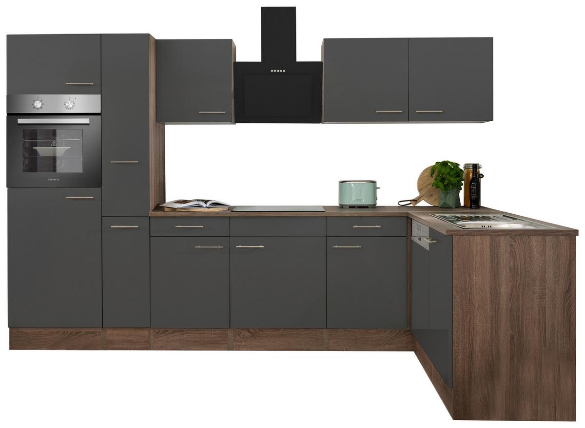 Eckküche Oliver mit Geräten ca. 310x172 cm Grau - Eichefarben/Grau, Basics, Holzwerkstoff/Metall (310/172cm) - Respekta