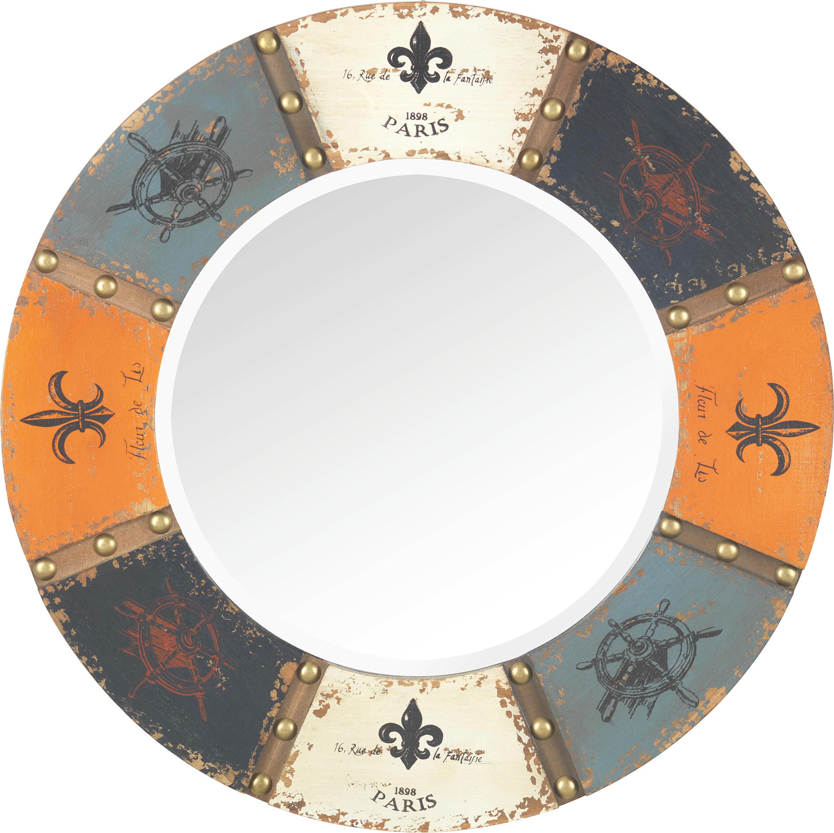 Spiegel in Multicolor Ø/H ca. 64x2,5 cm 'London' - Multicolor, Glas/Holz (64/2,5cm) - Bessagi Home