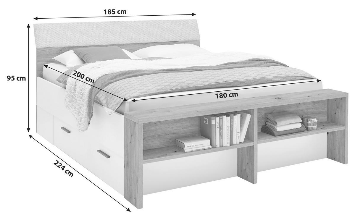 Postelja Julia 3, Bela, Barva Hrasta, 180x200 - črna/bela, Konvencionalno, umetna masa/leseni material (180/200cm) - Mömax