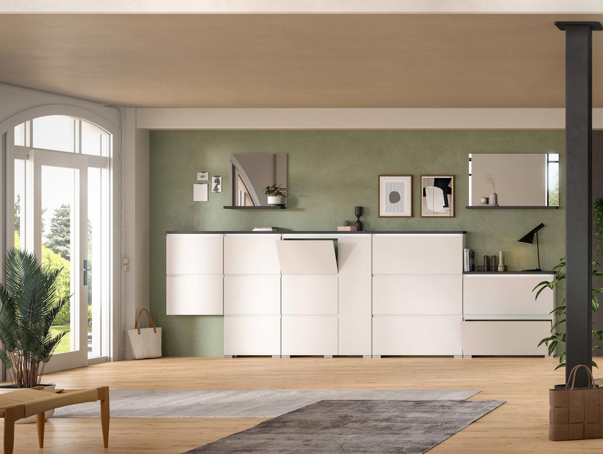 Schuhregal Shoelove Weiß/Grau - Weiß/Grau, MODERN, Holzwerkstoff (95/194/27cm) - Mömax