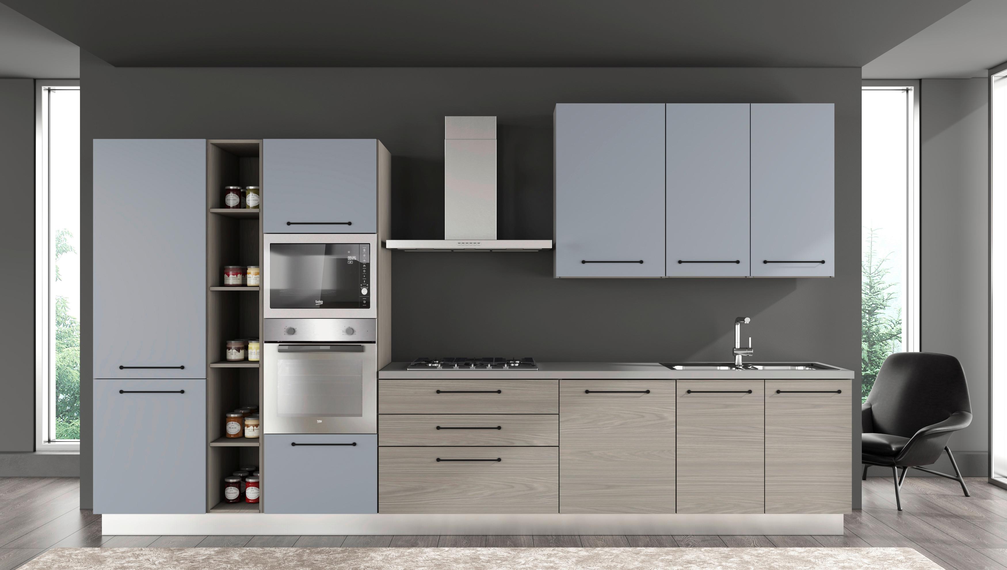 Kuhinjski Blok Line, Z Aparati, 390 Cm - siva/sivomodra, Moderno, kovina/leseni material (390/60/216/240cm) - Mömax