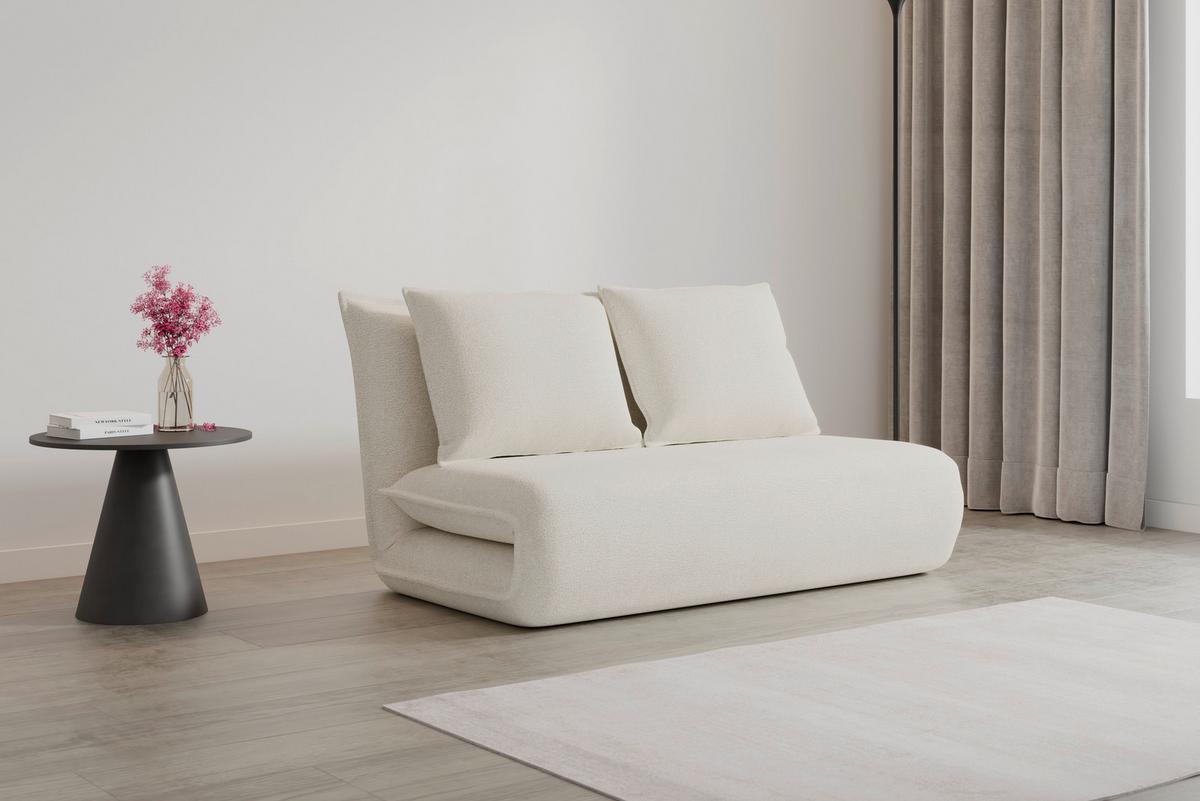 Schlafsofa Macy Bouclé Weiß - Weiß, MODERN, Textil/Metall (140/35/63cm) - Bessagi Home