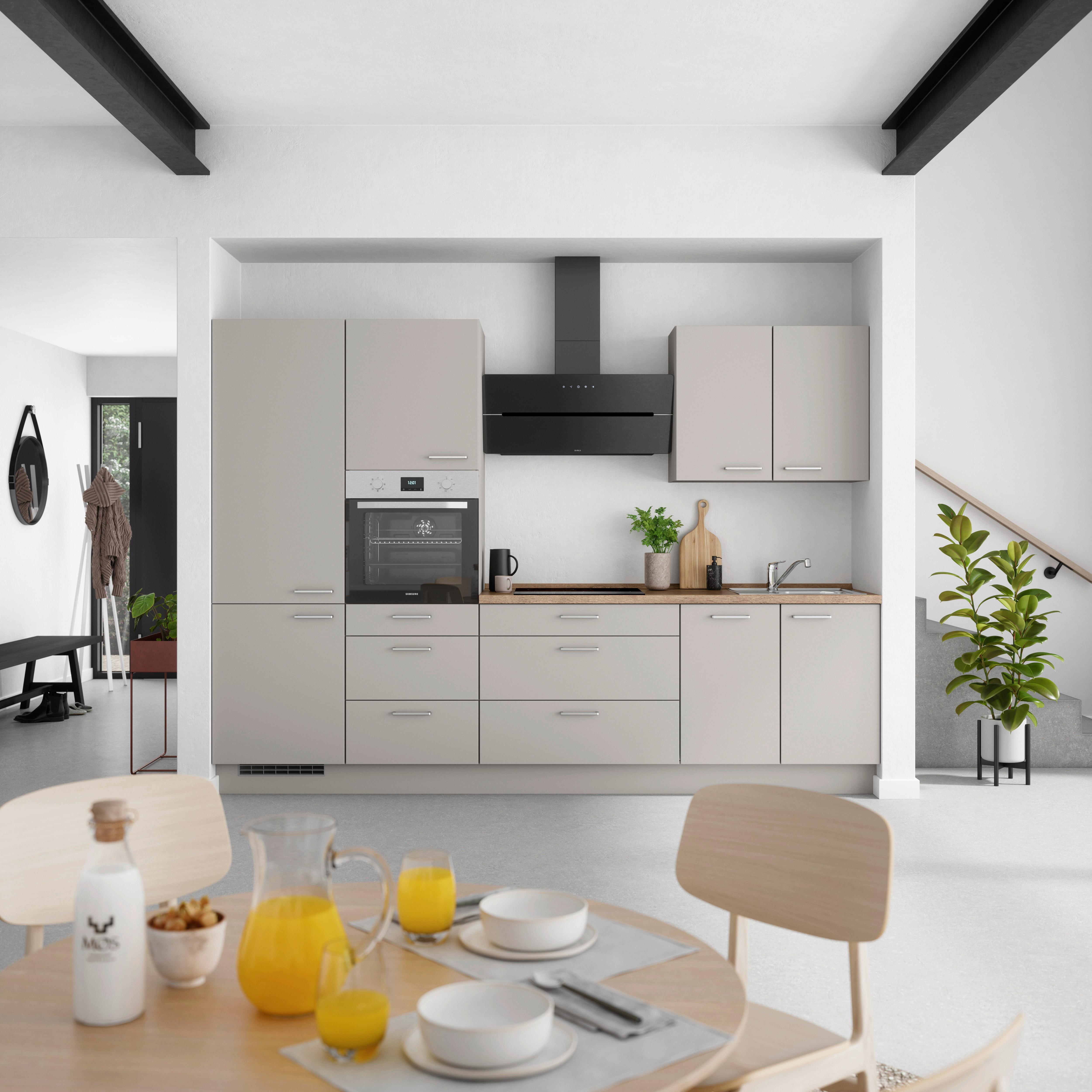 Küchenblock Touch High m. Geräten Grau - Eiche dunkel/Edelstahlfarben, MODERN, Holzwerkstoff/Metall (300cm) - Nobilia