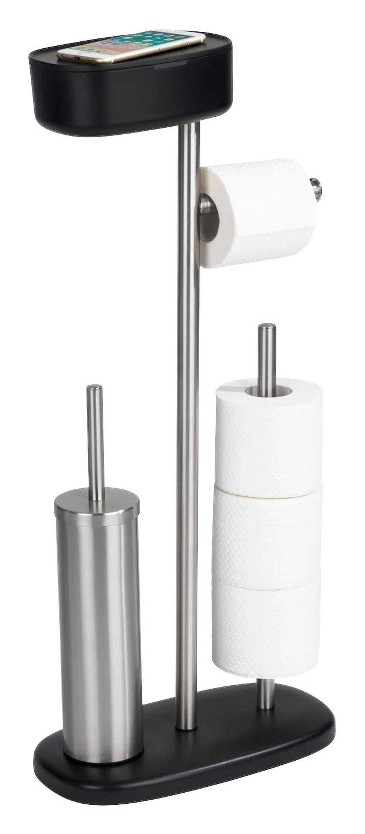 Garnitură perie WC Rivazza - culoare inox/negru, Basics, plastic/metal (17/72,5/32cm) - Wenko