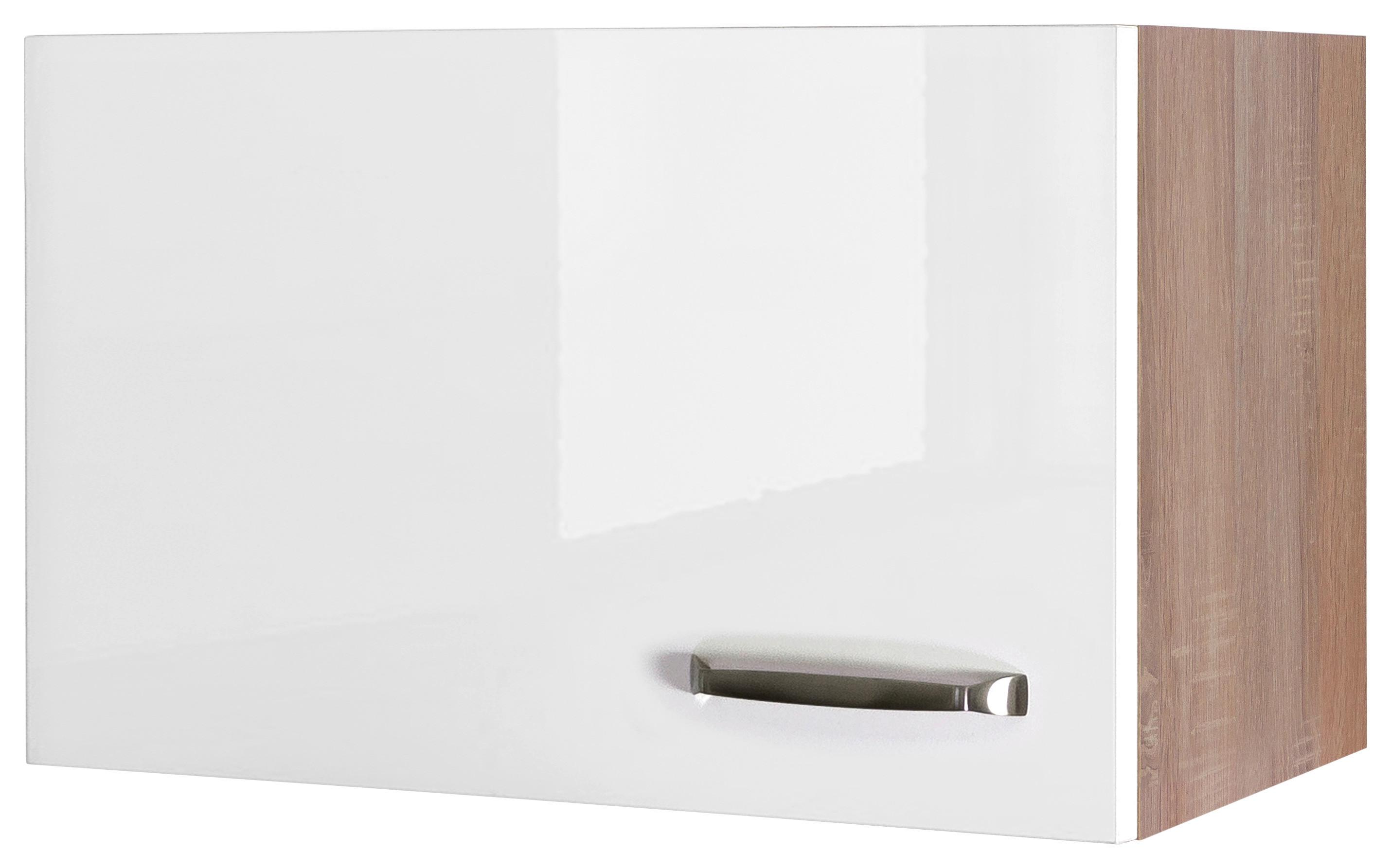 Küchenoberschrank Weiß Hochglanz/Eiche - Edelstahlfarben/Weiß Hochglanz, MODERN, Holzwerkstoff/Metall (60/32/32cm) - FlexWell