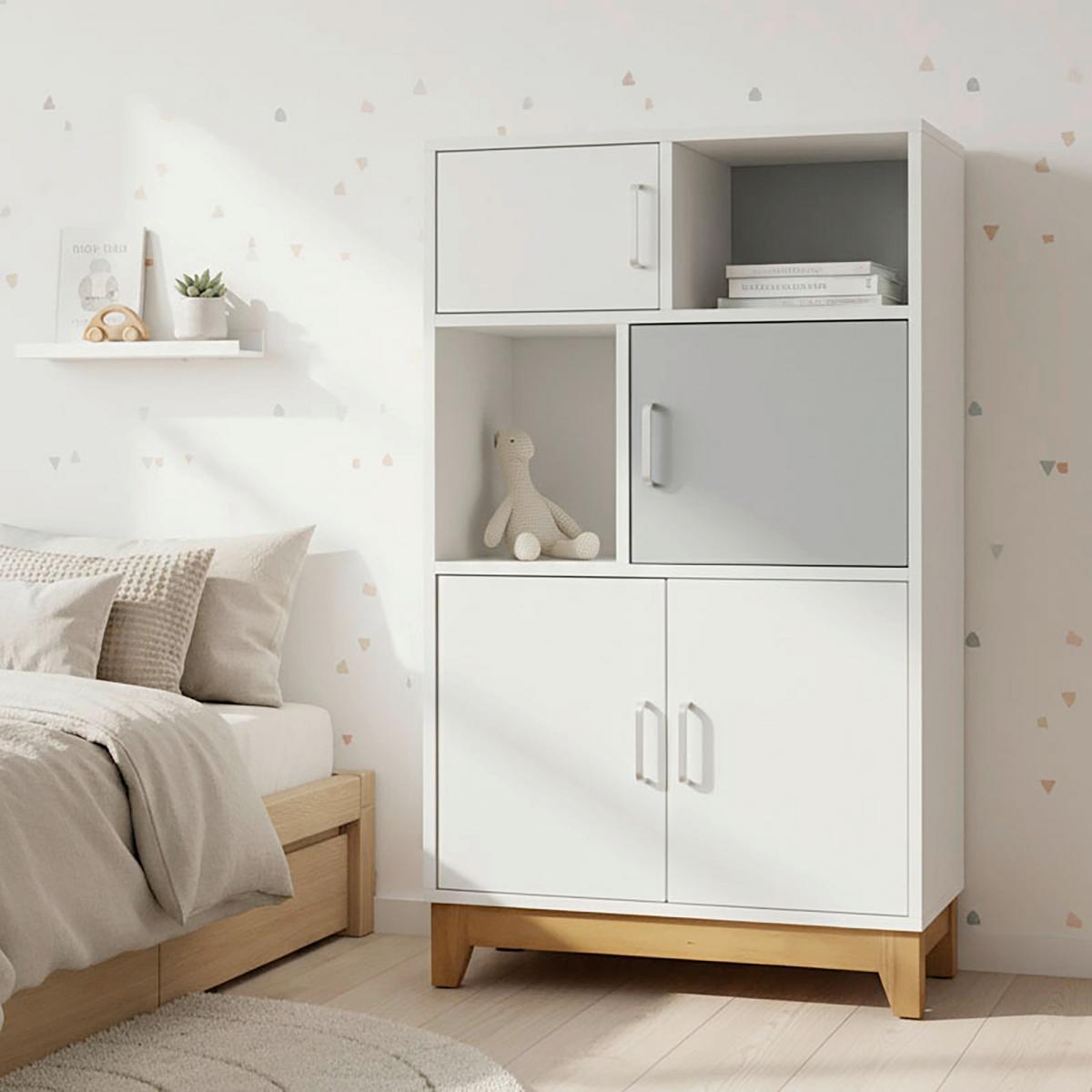 Kommode für Kinder Danny Weiß/Grau ca. 60x103x34 cm - Silberfarben/Weiß, MODERN, Holz/Holzwerkstoff (60/103/34cm) - Bessagi Kids