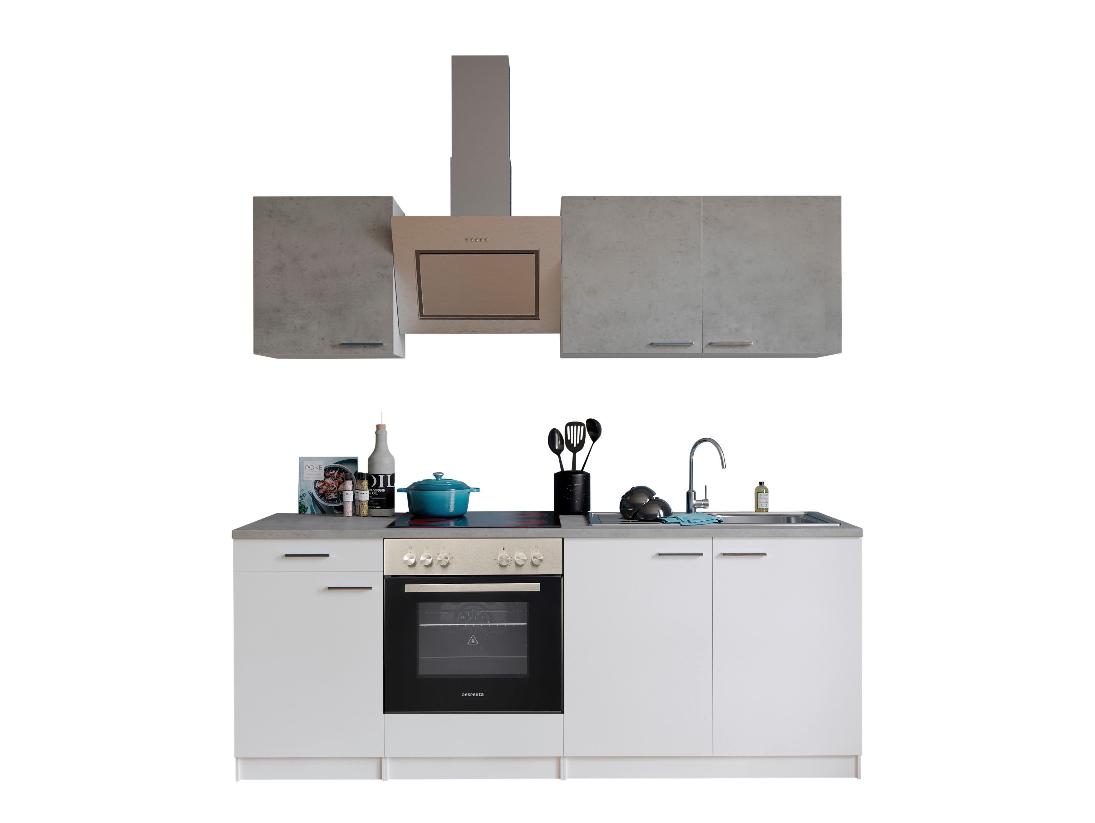 Küchenblock Malia mit Geräten ca. 210 cm Weiß/Grau - Edelstahlfarben/Graphitfarben, Basics, Holzwerkstoff/Metall (210cm) - Respekta