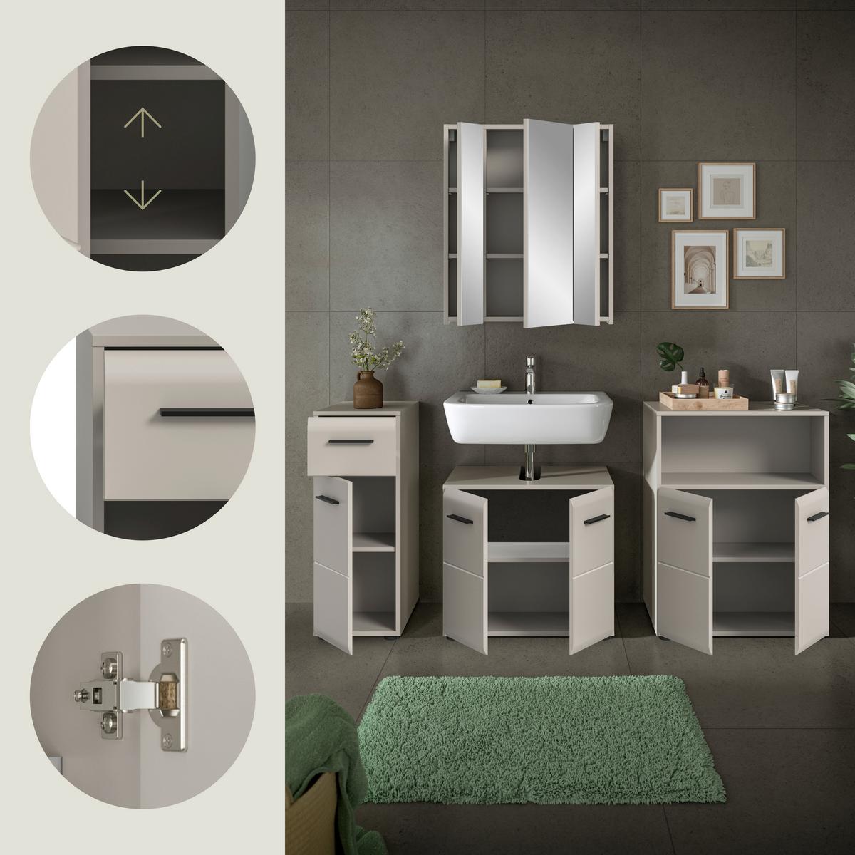 BADEZIMMER ICE - Kaschmir/Schwarz, Trend, Glas/Holzwerkstoff (150cm) - MID.YOU