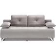 Schlafsofa Grau mit Bettkasten - Chromfarben/Hellgrau, MODERN, Textil/Metall (197/90/94cm) - PREMIUM LIVING