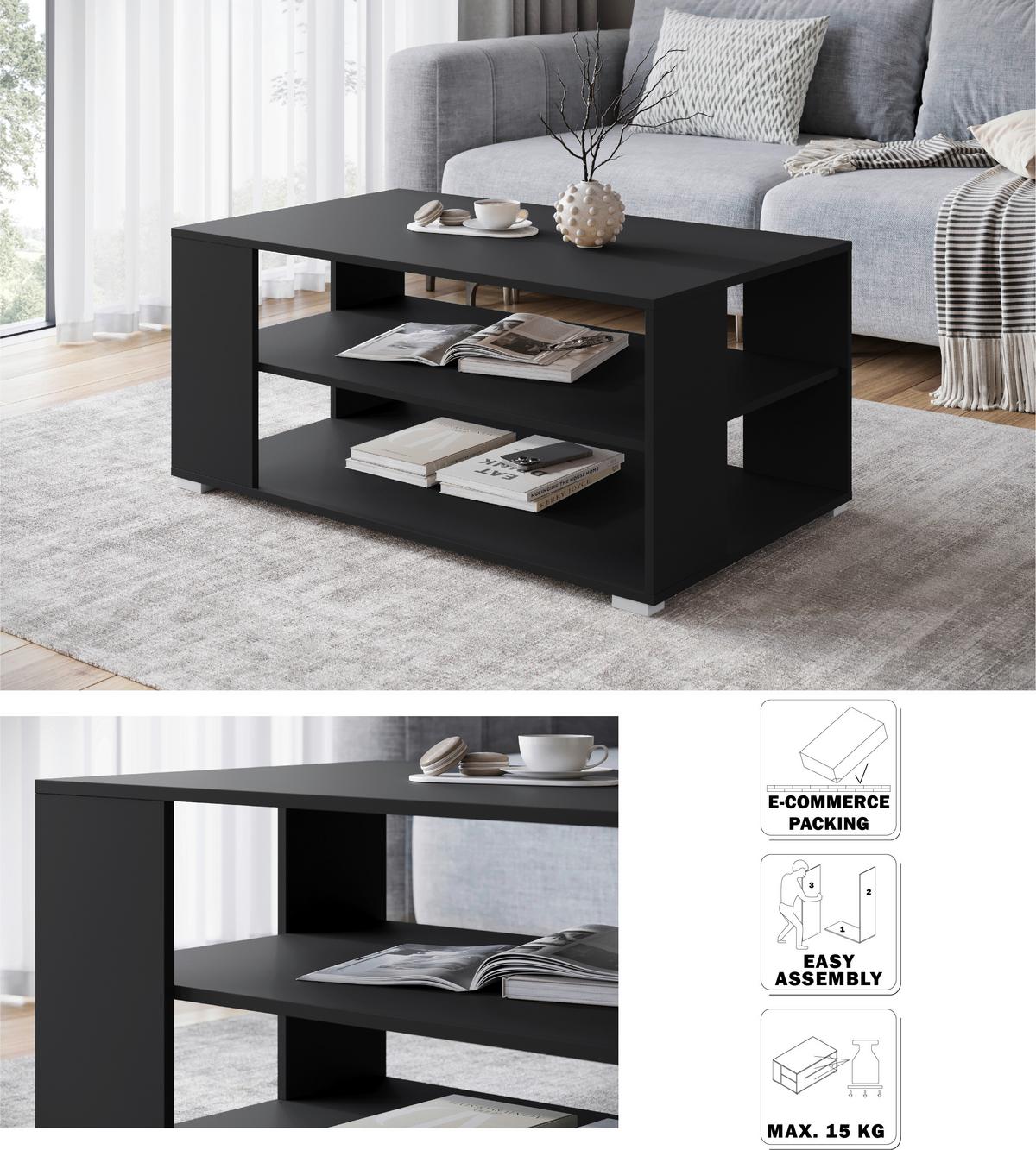Klubska Miza Nairobi-i, Črna - črna/siva, Trend, umetna masa/leseni material (100/45/60cm) - Livetastic