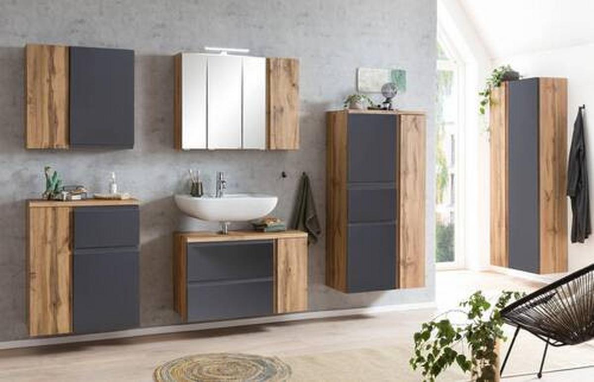 Midischrank Varese ca. 65x130 cm Grau/Eiche - Eiche Wotan/Silberfarben, MODERN, Holzwerkstoff/Kunststoff (65/130/35cm) - Held