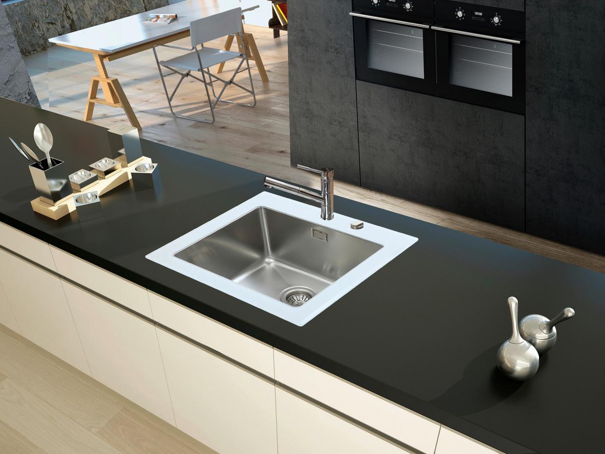 Glas Einzelbecken Newyork ca. 55x21x53 cm Weiß - Weiß, Trend, Glas/Metall (55/21/53cm) - Respekta