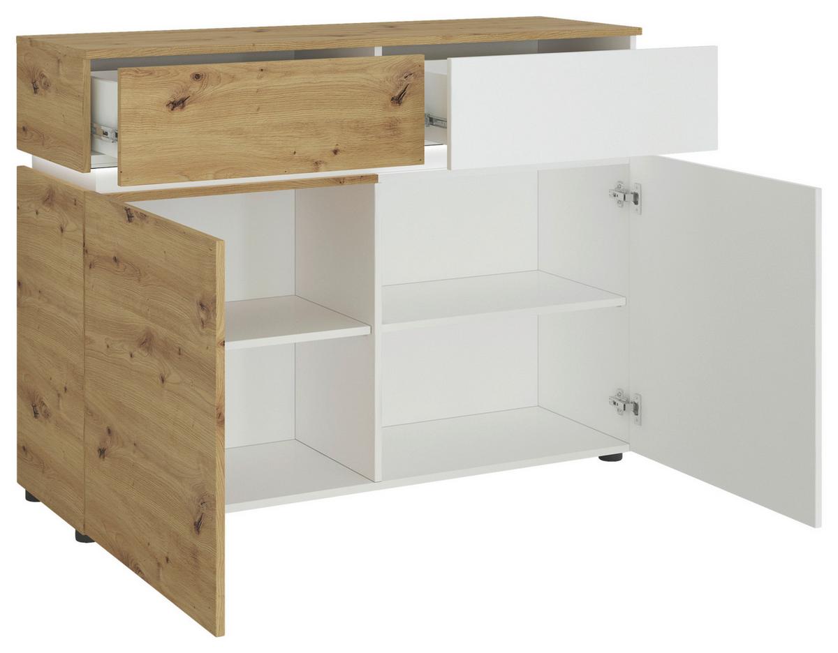 Comodă cu usi LUCI - alb/stejar Artisan, Trend, material pe bază de lemn (120,4/90,1/40cm) - Modern Living