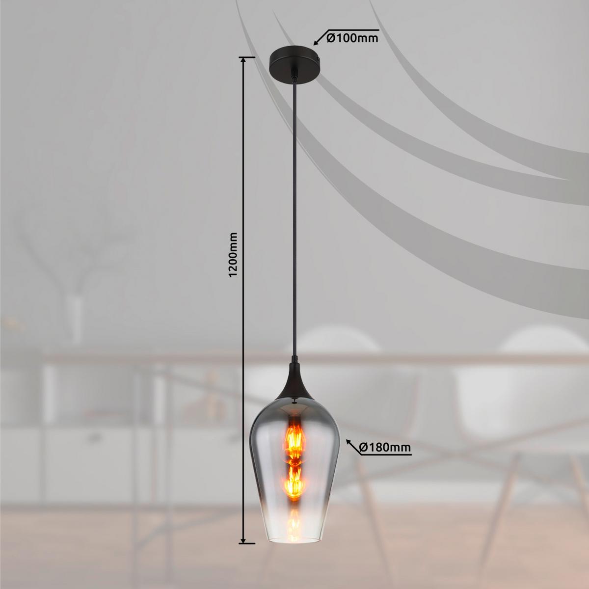 HÄNGELEUCHTE 15552H3 - Chromfarben/Schwarz, Design, Glas/Metall (18/120cm) - Globo
