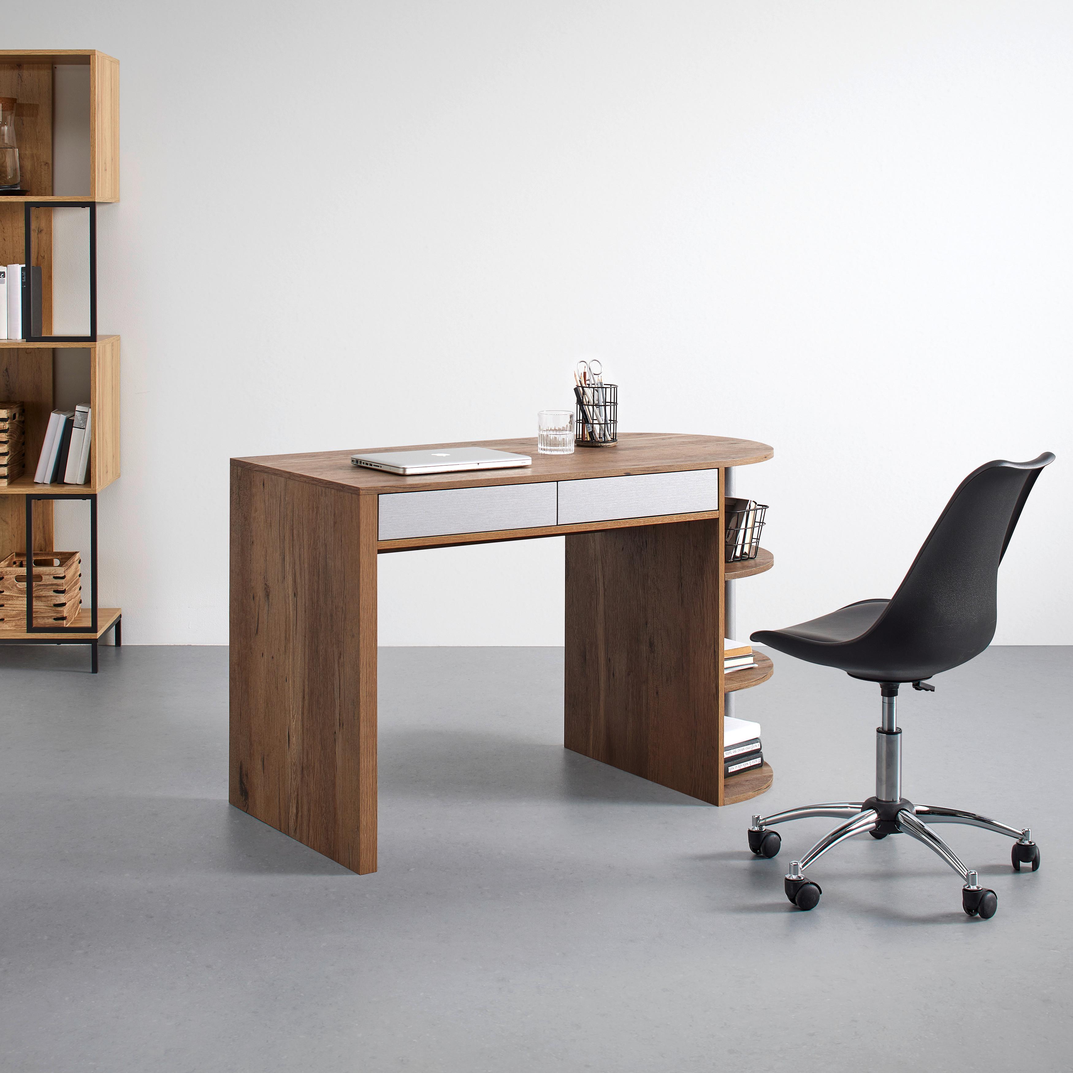 Schreibtisch Lovino Eichefarben MDF ca. 121x60 cm - Eichefarben/Silberfarben, MODERN (121/76/60cm) - Bessagi Home