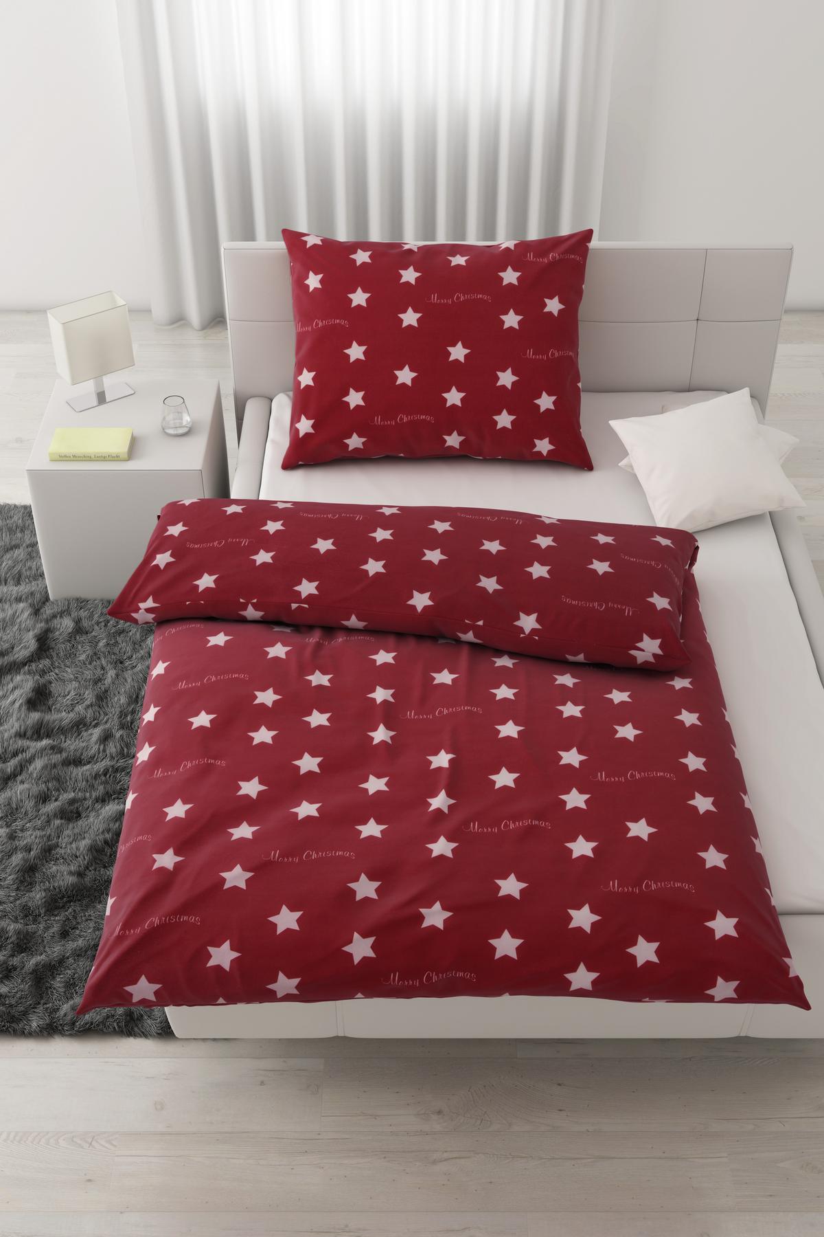 Bettwäsche Stars in Rot ca. 160x210cm - Rot, Konventionell, Textil (160/210cm) - Modern Living