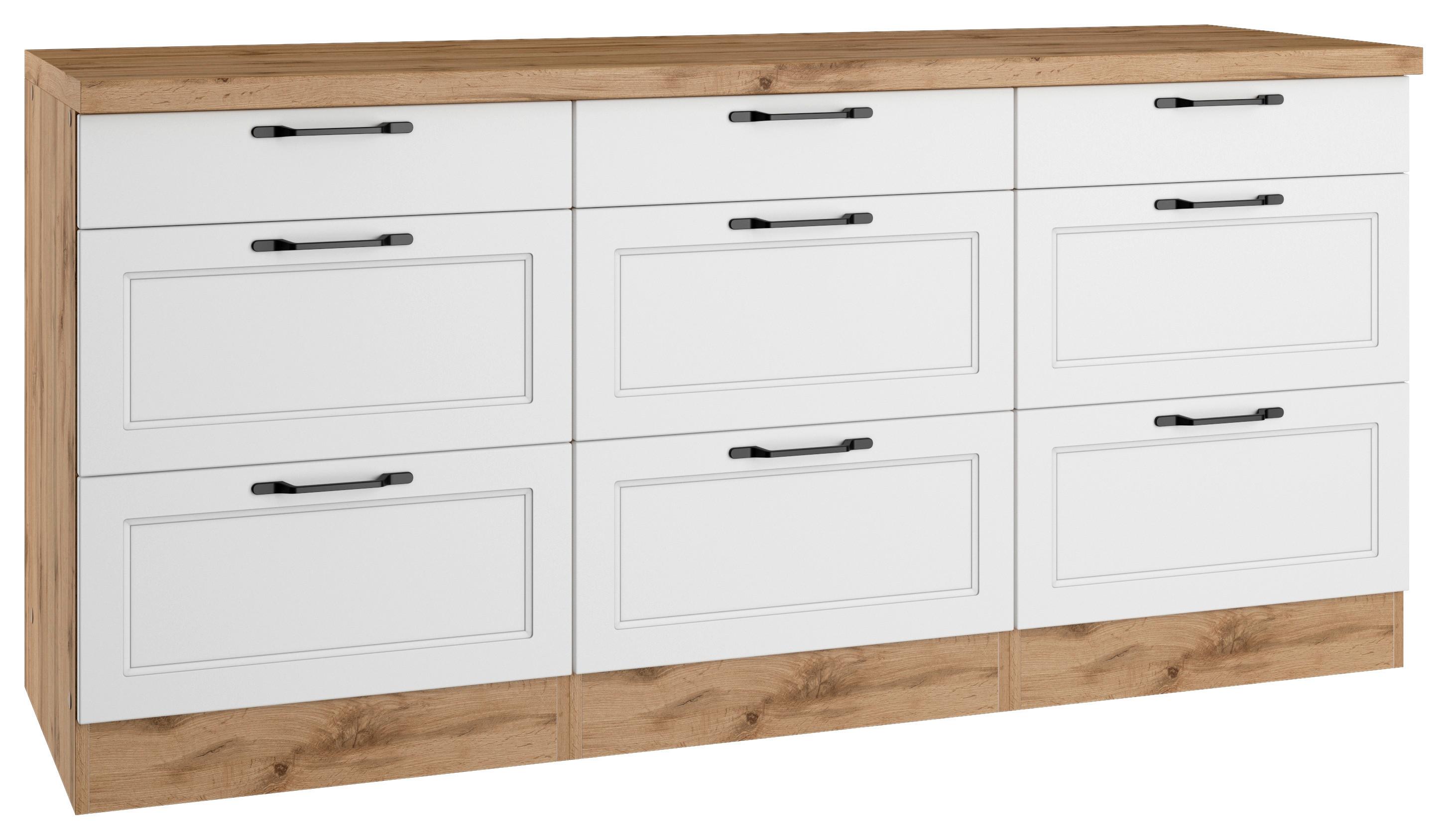 Küchenunterschrank Meran ca. 180x86 cm Weiß/Eiche - Eiche Wotan/Schwarz, LIFESTYLE, Holzwerkstoff/Metall (180/86/60cm) - Held