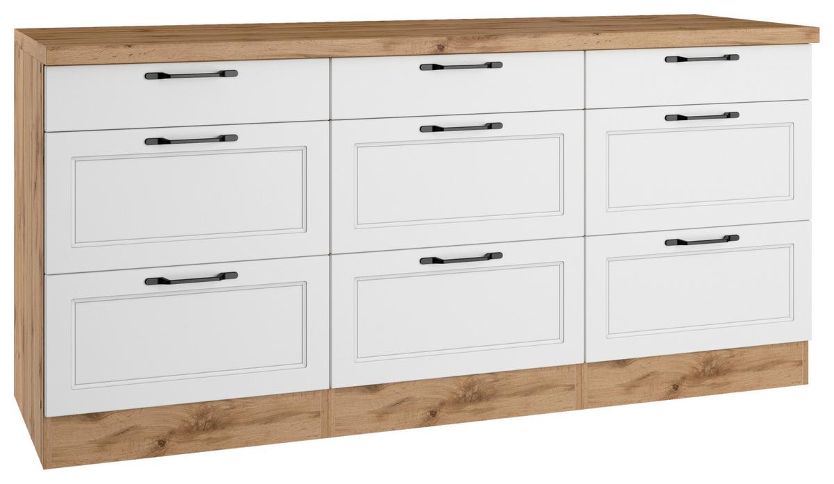 Küchenunterschrank Meran ca. 180x86 cm Weiß/Eiche - Eiche Wotan/Schwarz, LIFESTYLE, Holzwerkstoff/Metall (180/86/60cm) - Held