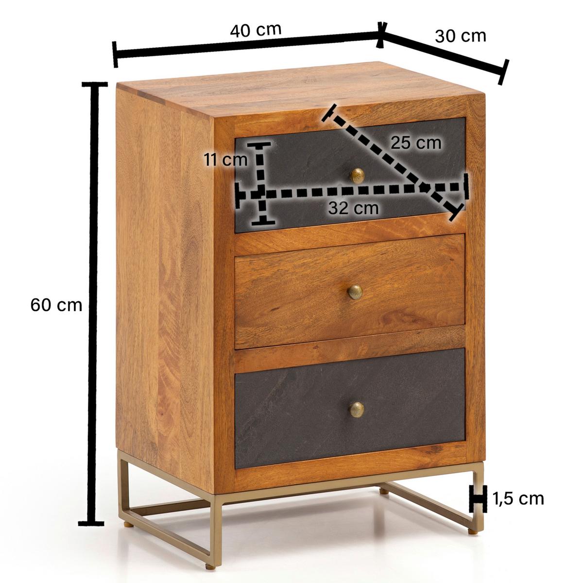 NACHTKÄSTCHEN WL6.767 - Anthrazit/Goldfarben, Lifestyle, Holz/Metall (40/60/30cm) - MID.YOU