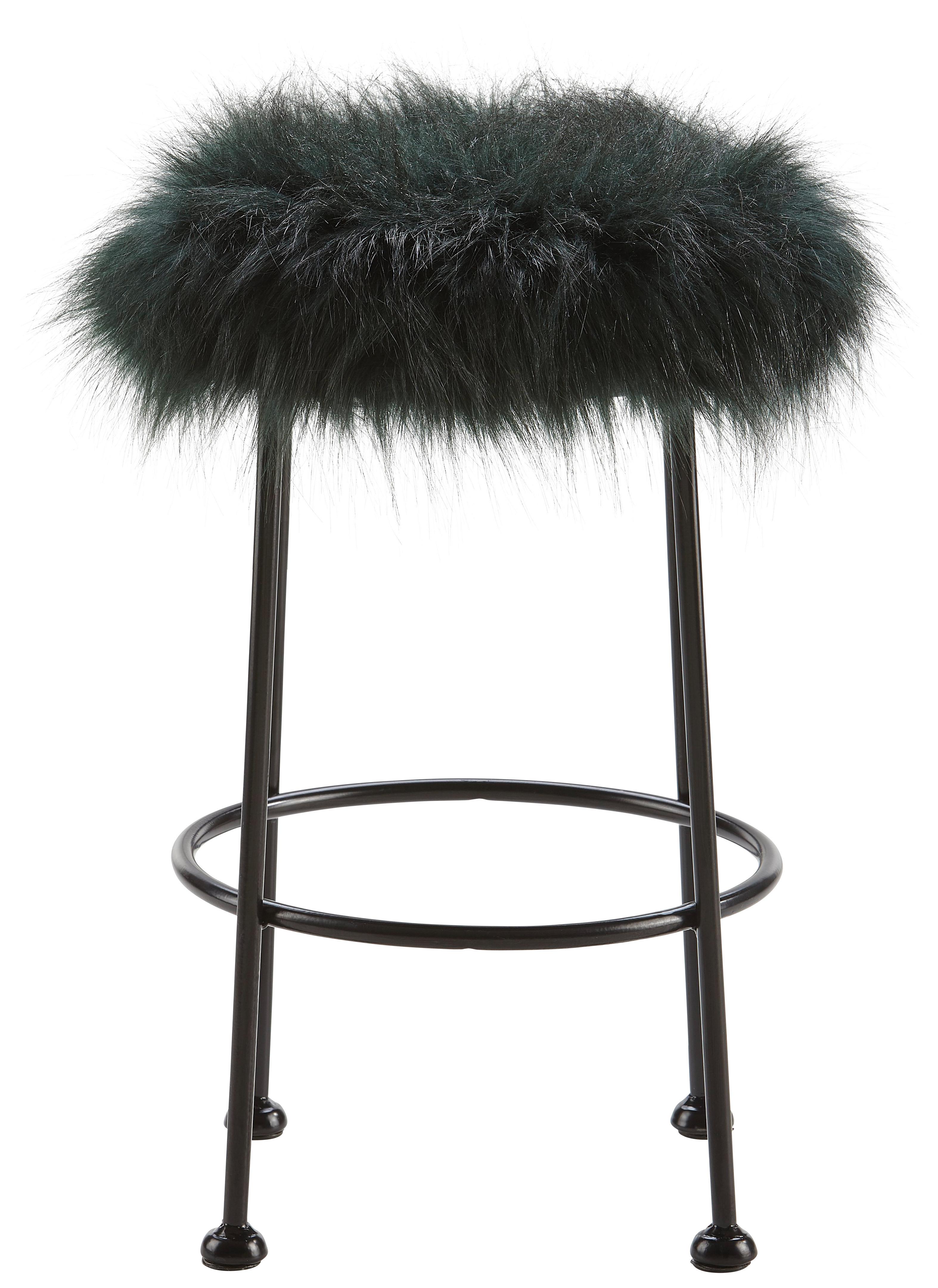 Hocker Luzie Dunkelgrün Kunstfell - Schwarz/Grün, MODERN, Fell/Metall (30/50cm) - Bessagi Home