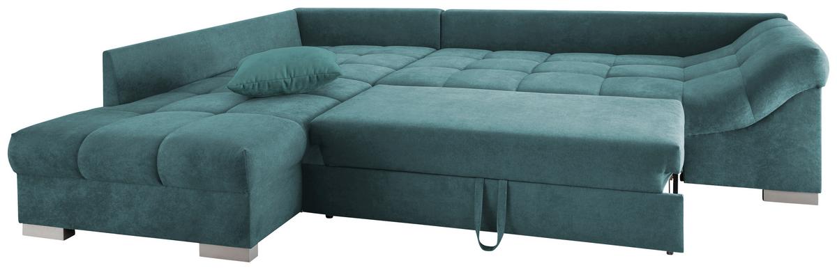 Wohnlandschaft Alvito Petrol Nylon/Mikrofaser - Silberfarben/Petrol, Design, Holz/Textil (202/298cm) - MID.YOU