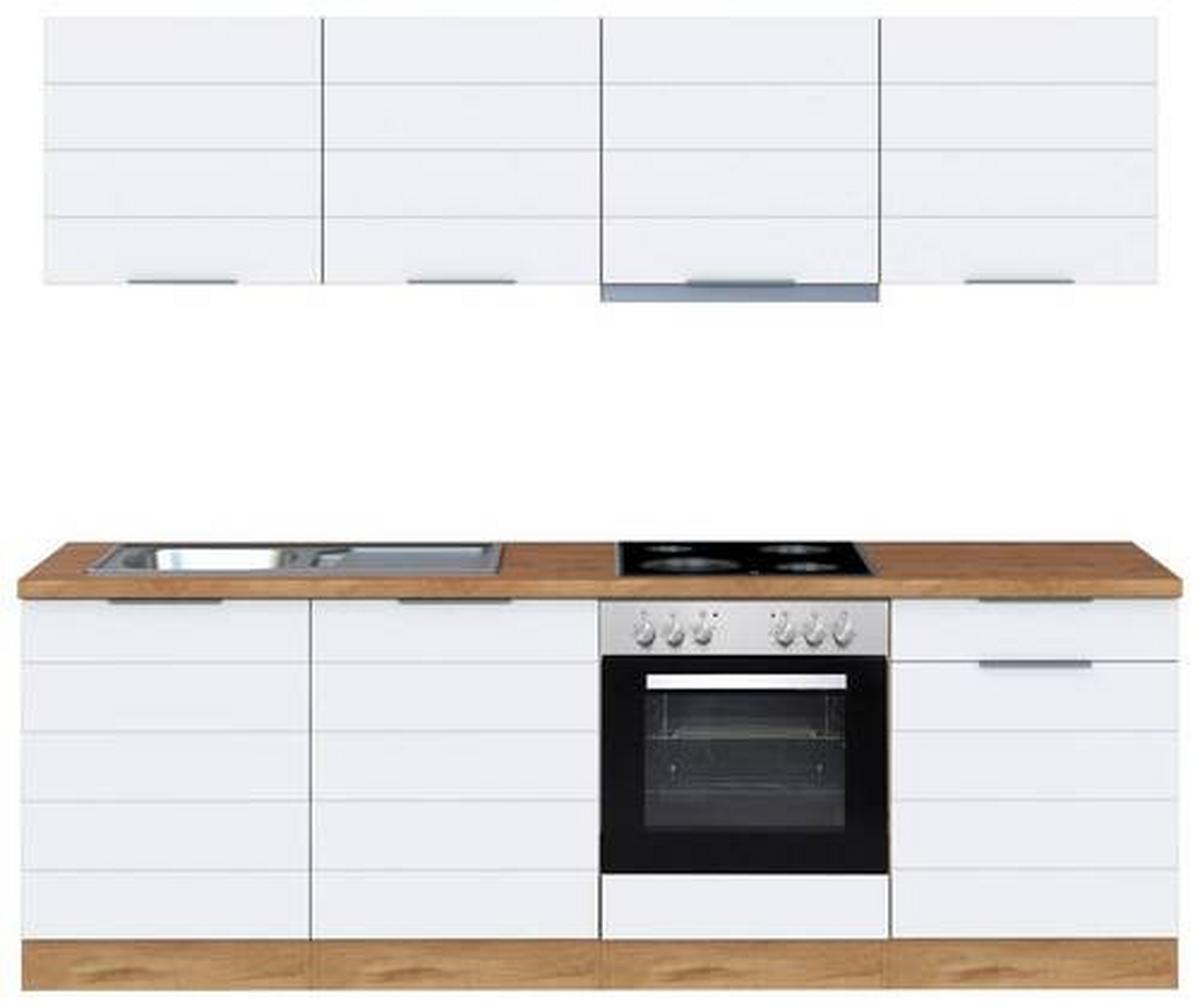 Küchenblock Florenz mit Geräten ca. 240 cm Weiß/Eiche - Eiche Wotan/Weiß, Design, Holzwerkstoff/Metall (240cm) - Held