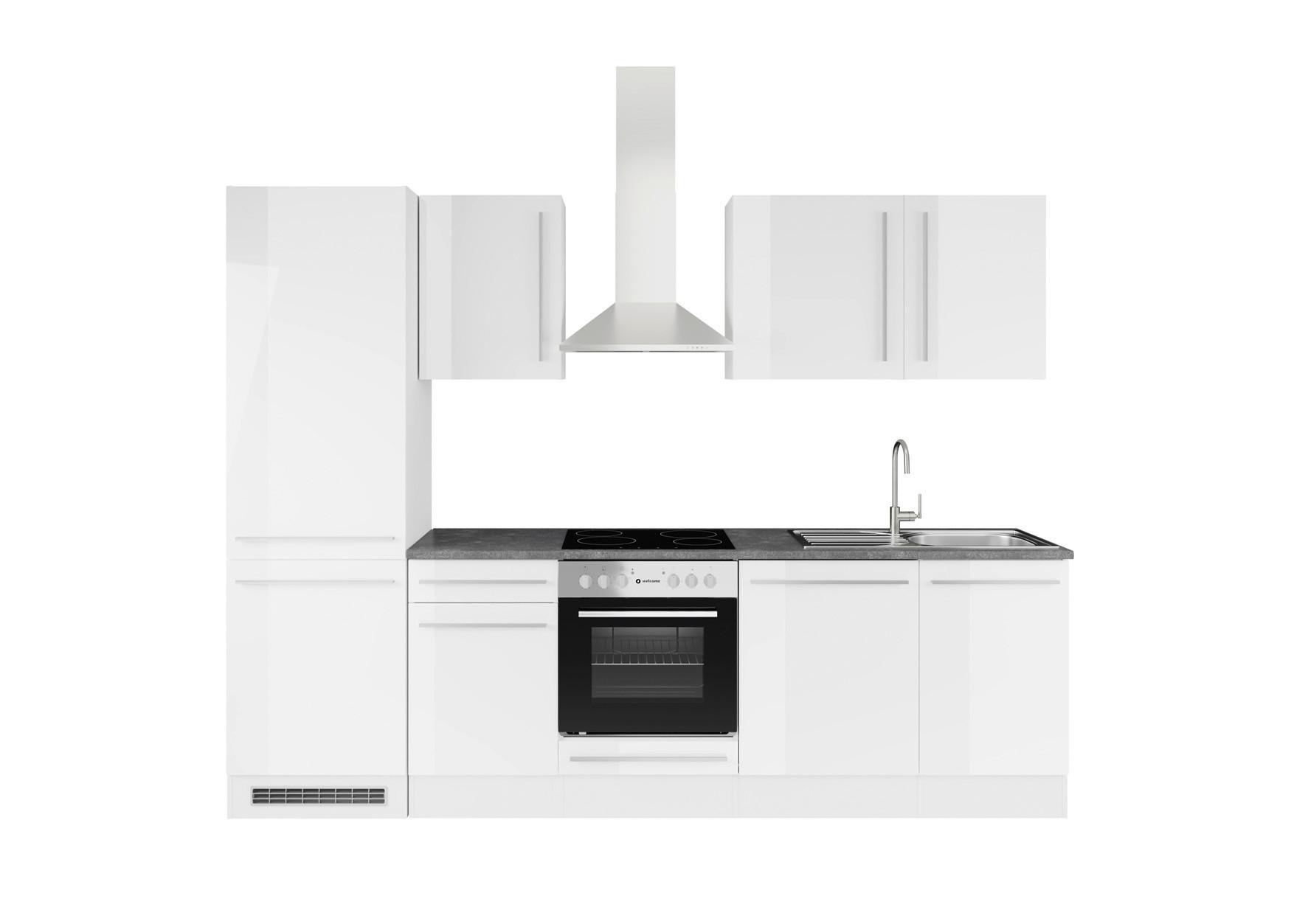 Küchenblock Jazz mit Geräten ca.280cm Weiß Hochglanz - Weiß Hochglanz/Dunkelgrau, LIFESTYLE, Holzwerkstoff/Kunststoff (280cm) - P & B