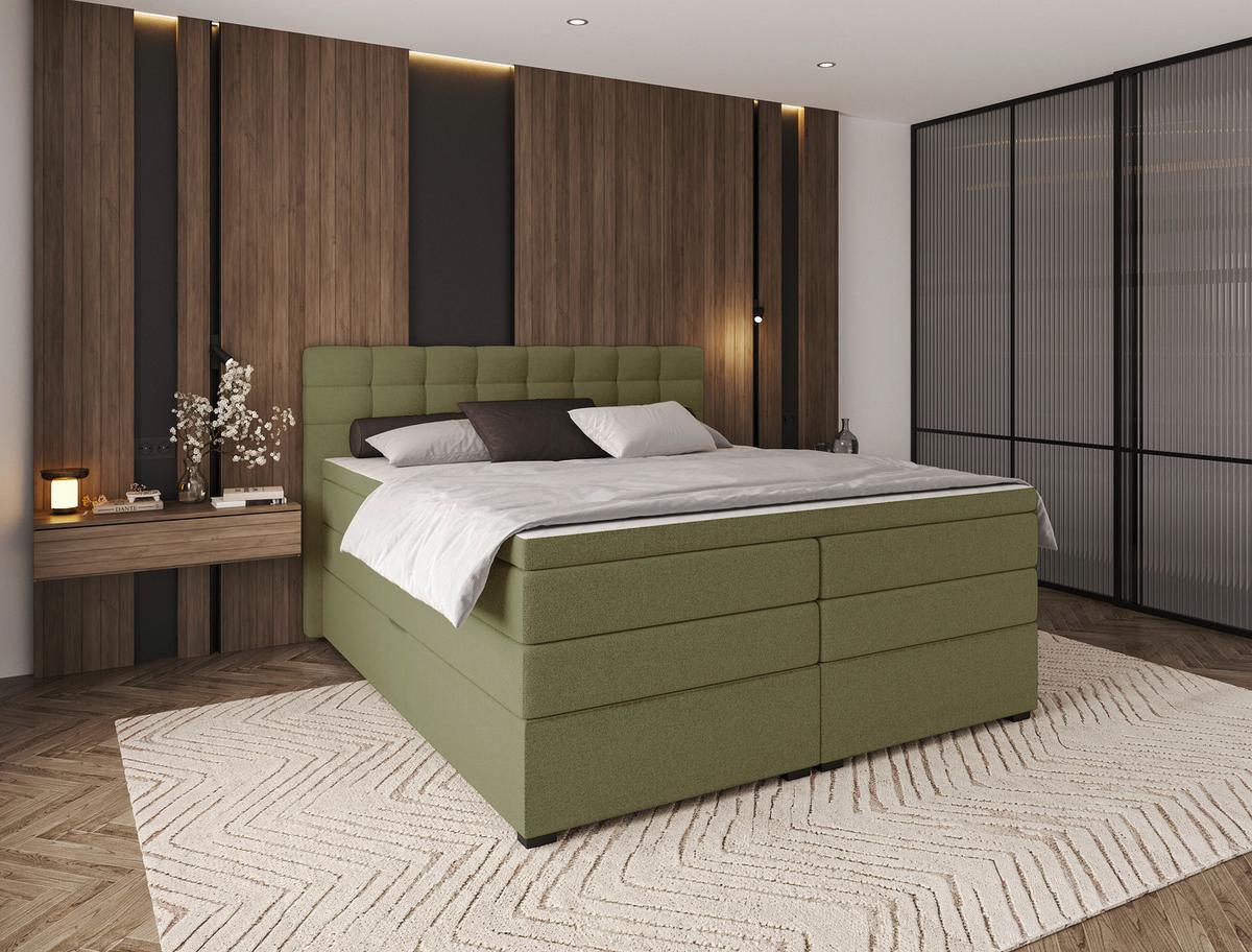 Boxspringbett Fano Grün ca. 200x200cm - Schwarz/Grün, Konventionell, Kunststoff/Textil (200/200cm) - Mömax