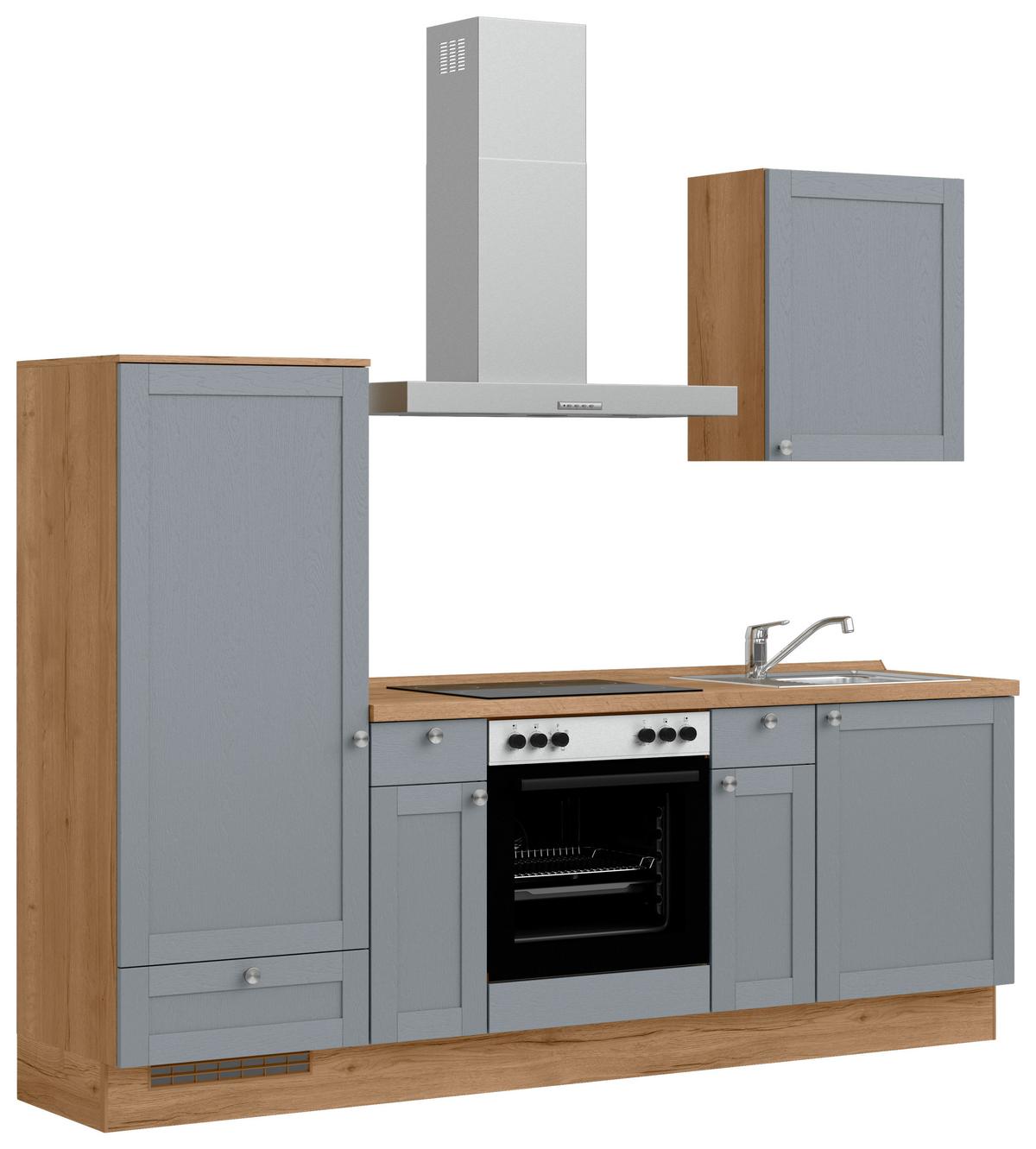 Küchenleerblock Frame Low o. Geräte Blaugrau - Edelstahlfarben/Eichefarben, MODERN, Holzwerkstoff/Metall (240cm) - Nobilia