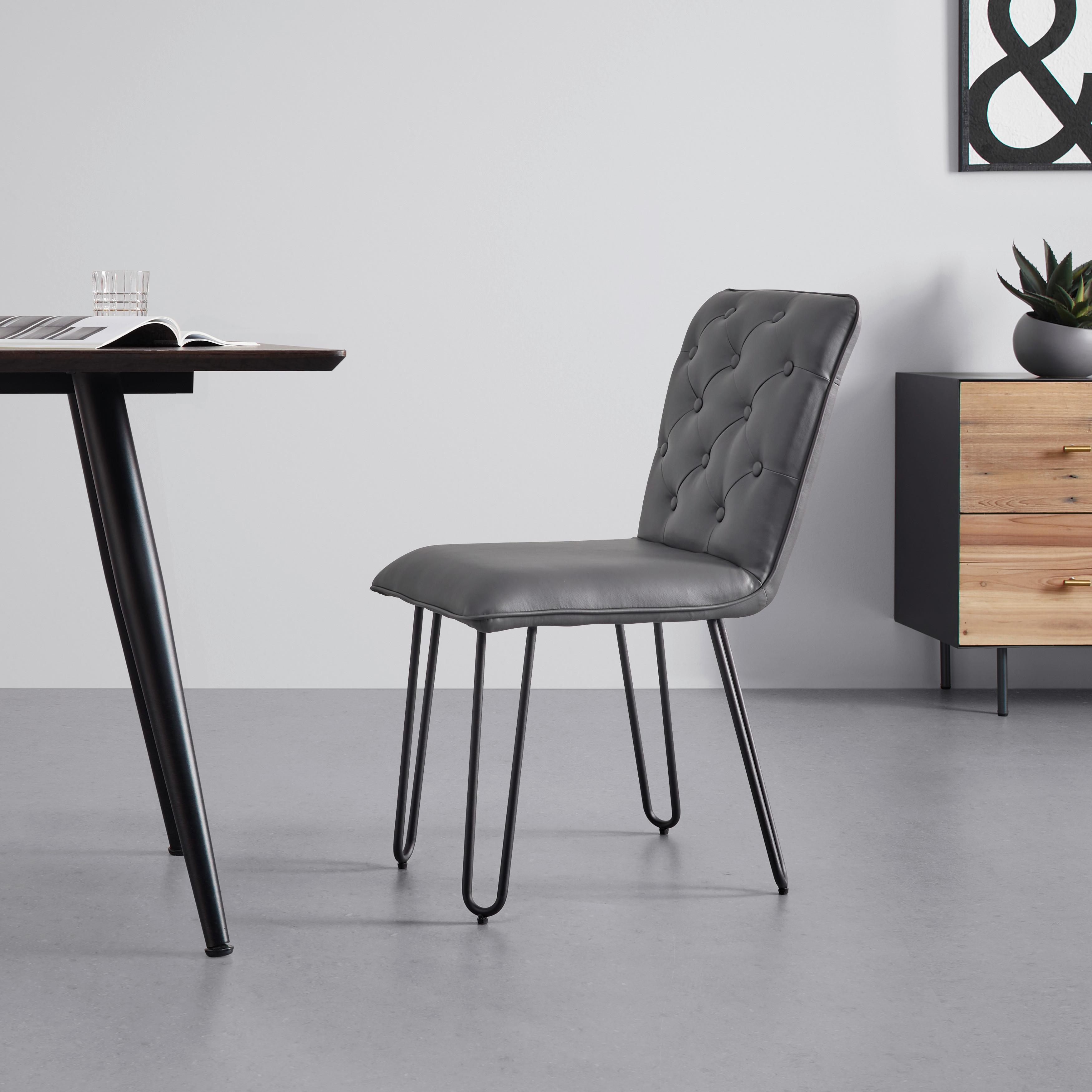Stuhl "Ivie", Lederlook, grau, Gepolstert - Schwarz/Grau, MODERN, Holz/Textil (43/86/62cm) - Bessagi Home