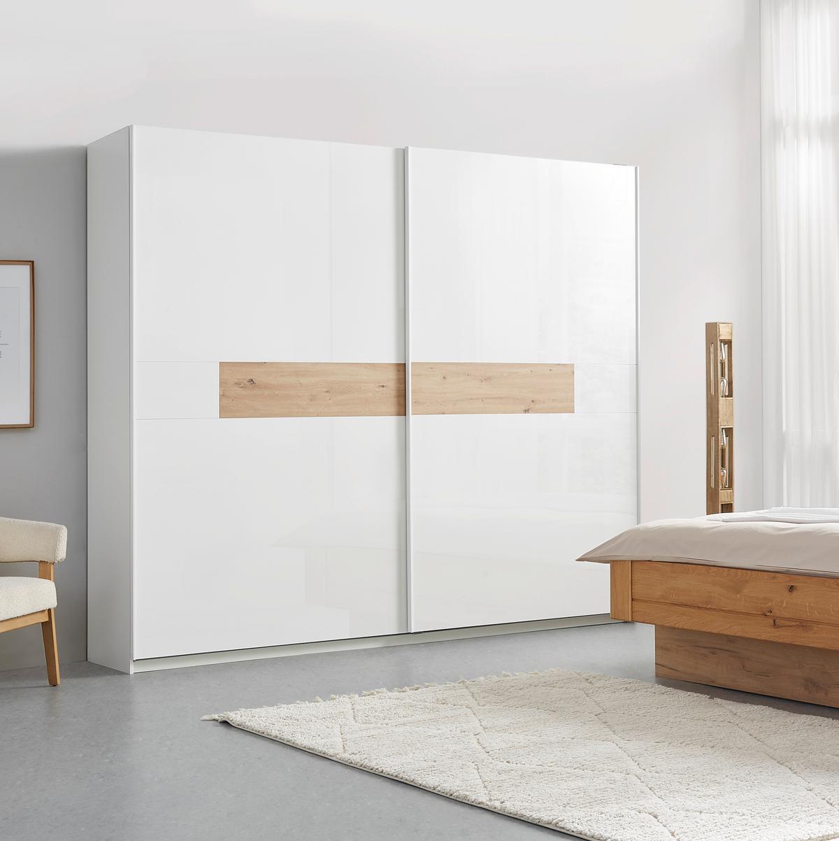 Schwebetürenschrank in Weiss/Eiche - Weiss Hochglanz/Weiss, Konventionell, Holzwerkstoff (276/230/54cm) - Premium Living