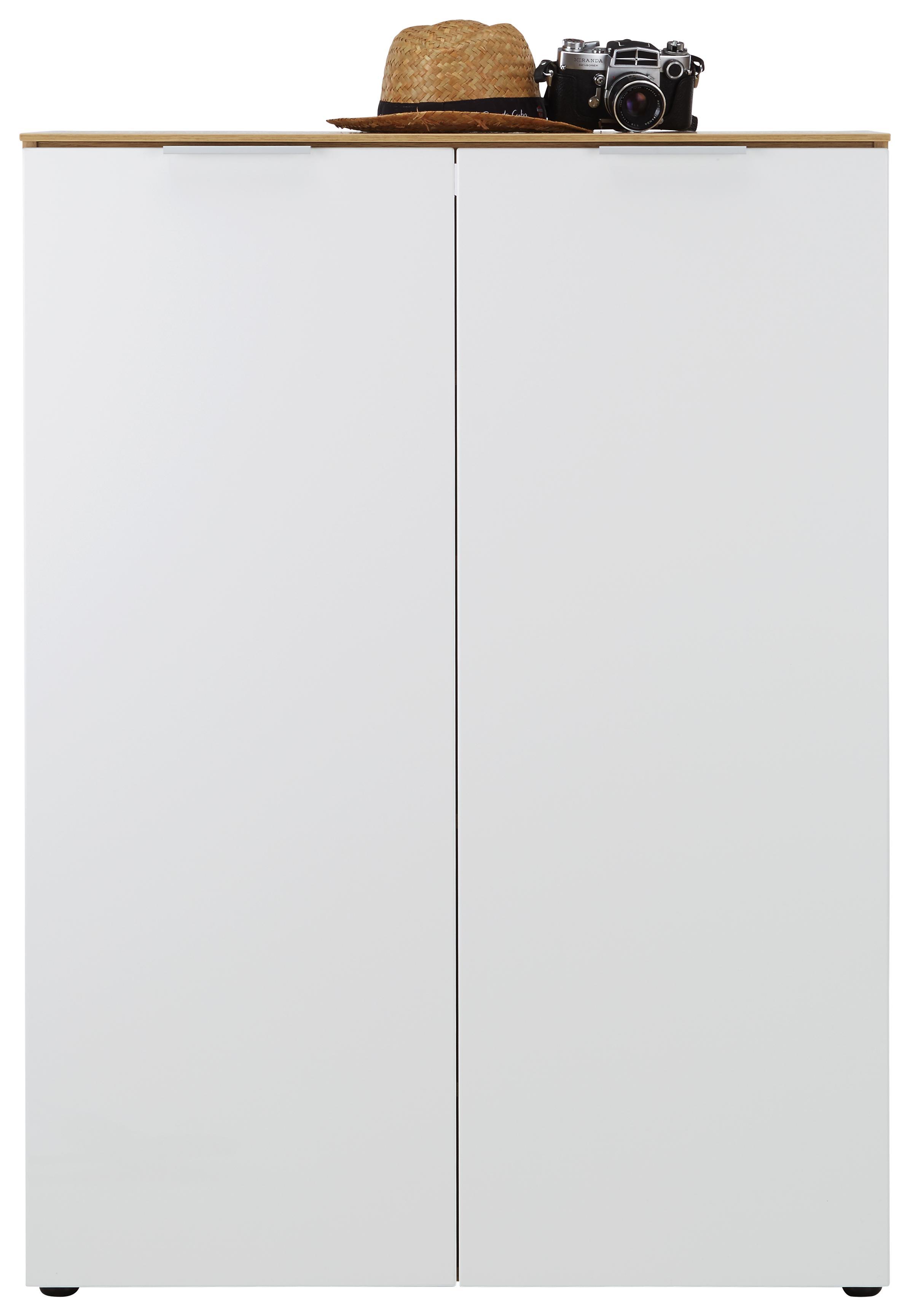 Schuhschrank in Weiß/Eichefarben - Eichefarben/Alufarben, MODERN, Holzwerkstoff/Metall (90/121/36cm)