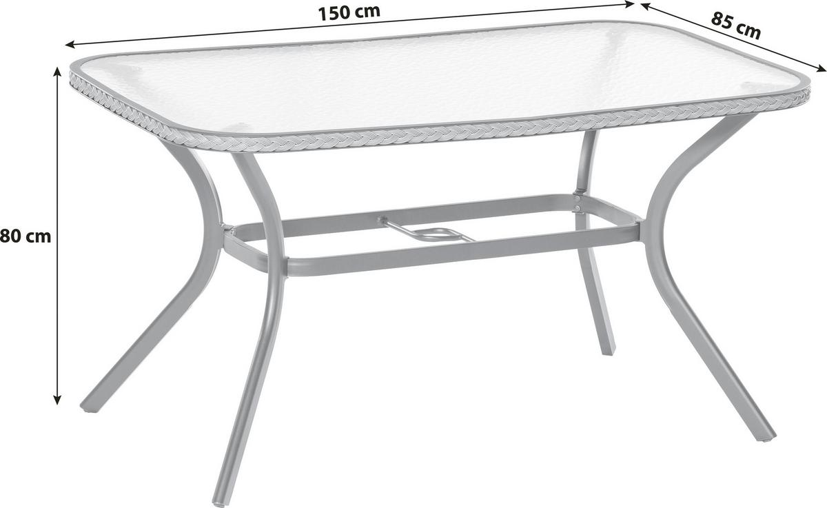 Vrtna Miza Ravenna, 150x85x80cm - barve grafita/naravne barve, Romantika, kovina/steklo (150/85/80cm) - Gardenson