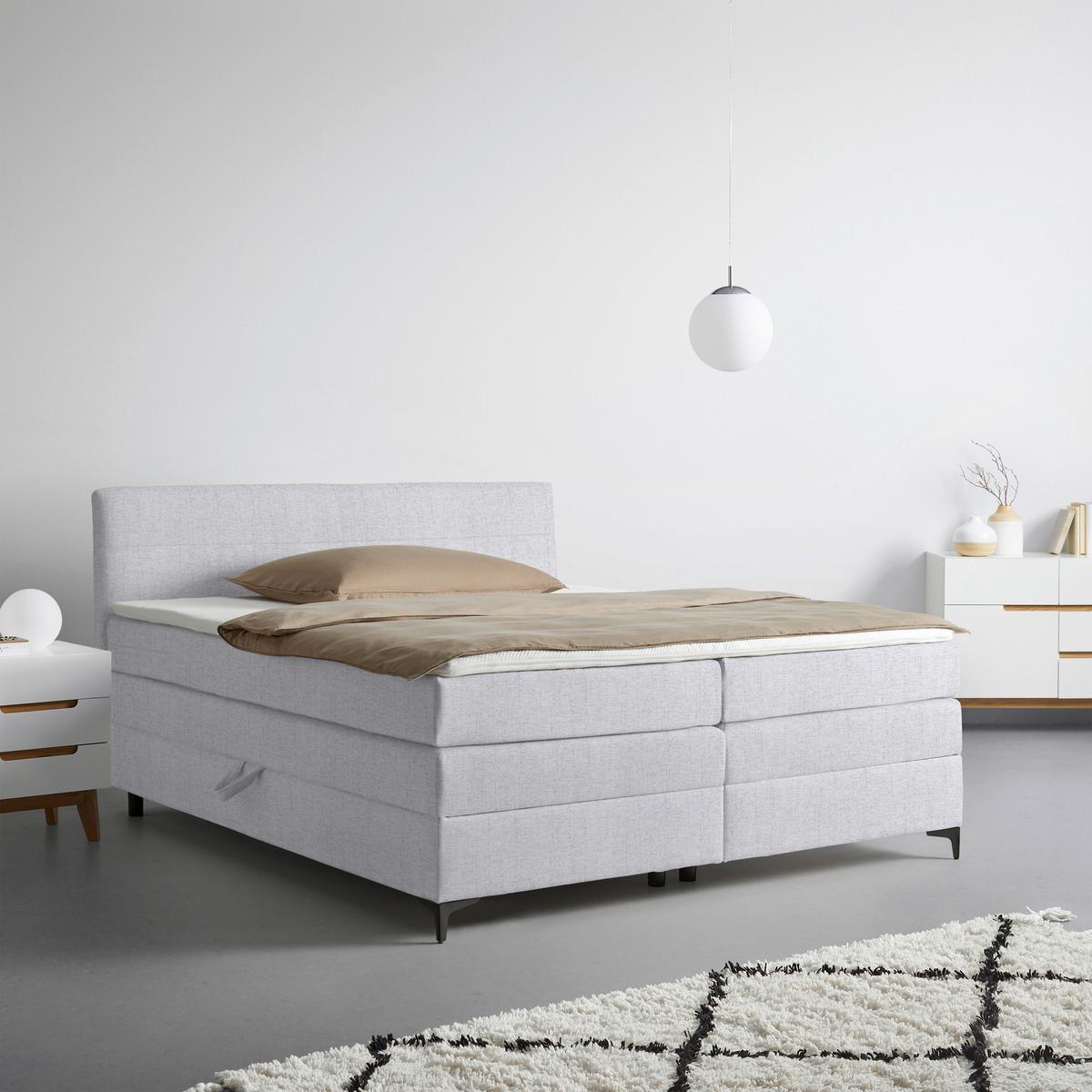 Boxspringbett Bari Hellgrau ca. 200x200cm - Hellgrau/Schwarz, KONVENTIONELL, Textil/Metall (200/200cm) - Based