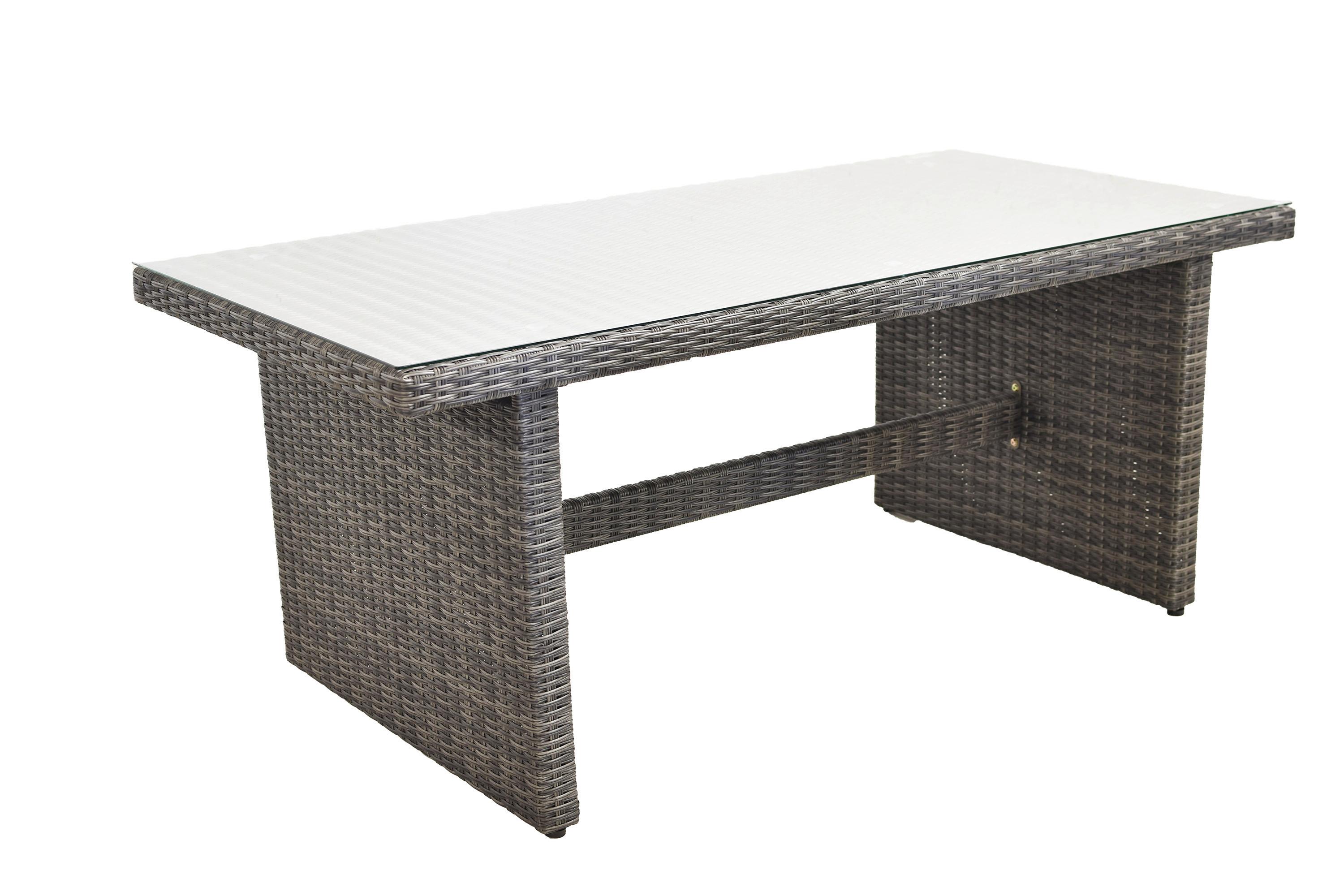 Gartentisch Saviano Grau - Grau, KONVENTIONELL, Glas/Kunststoff (185/90/77cm) - Gardenson