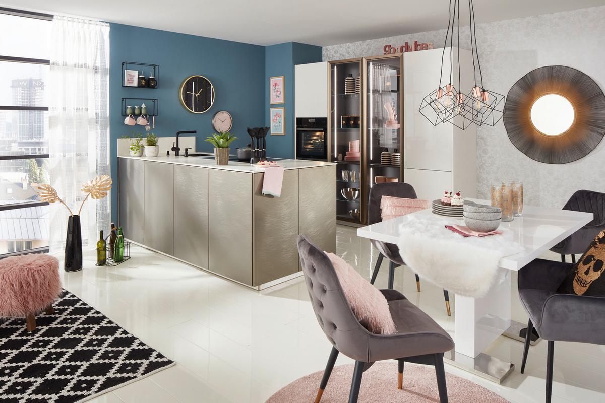 Einbauküche Vegas-Plus - Weiss/Beige, Modern, Holzwerkstoff (245/240cm) - Dieter Knoll
