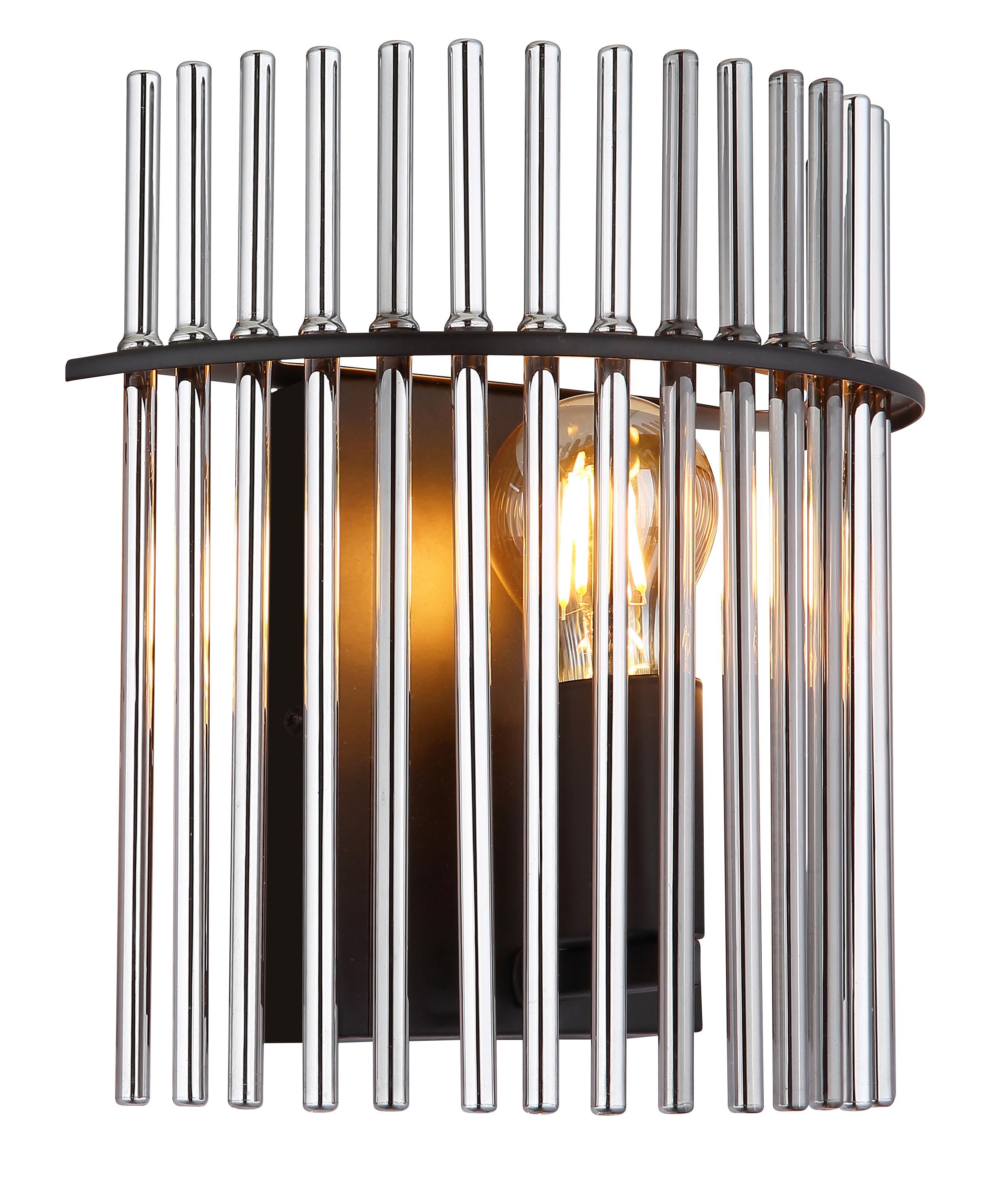 Wandleuchte Gorley Rauchfarben max. 60 Watt - Schwarz, KONVENTIONELL, Glas/Metall (25/12,5/26cm) - Globo
