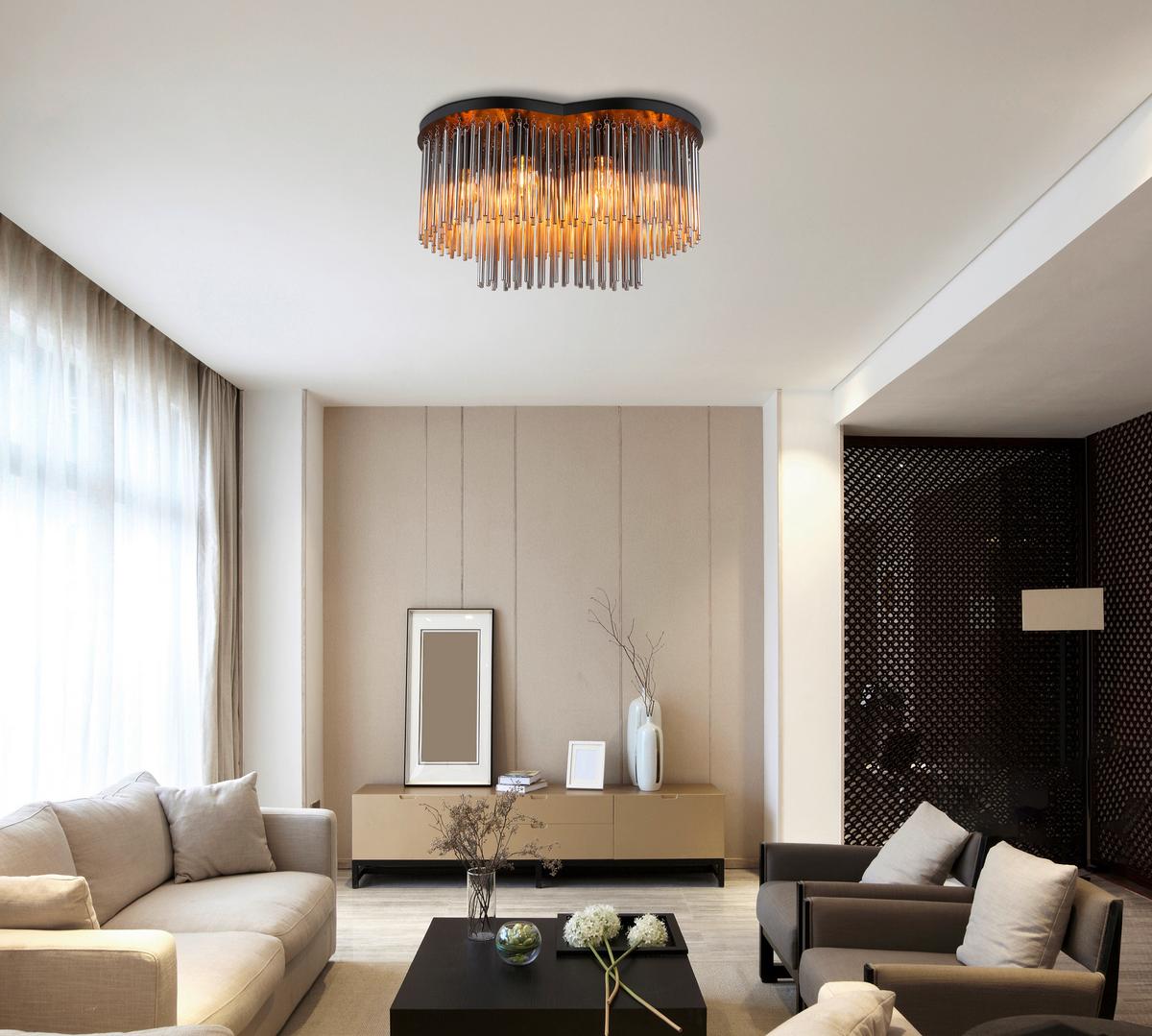 DECKENLEUCHTE 15698-6D GORLEY - Schwarz/Grau, Konventionell, Glas/Metall (60/35/34,5cm) - Globo