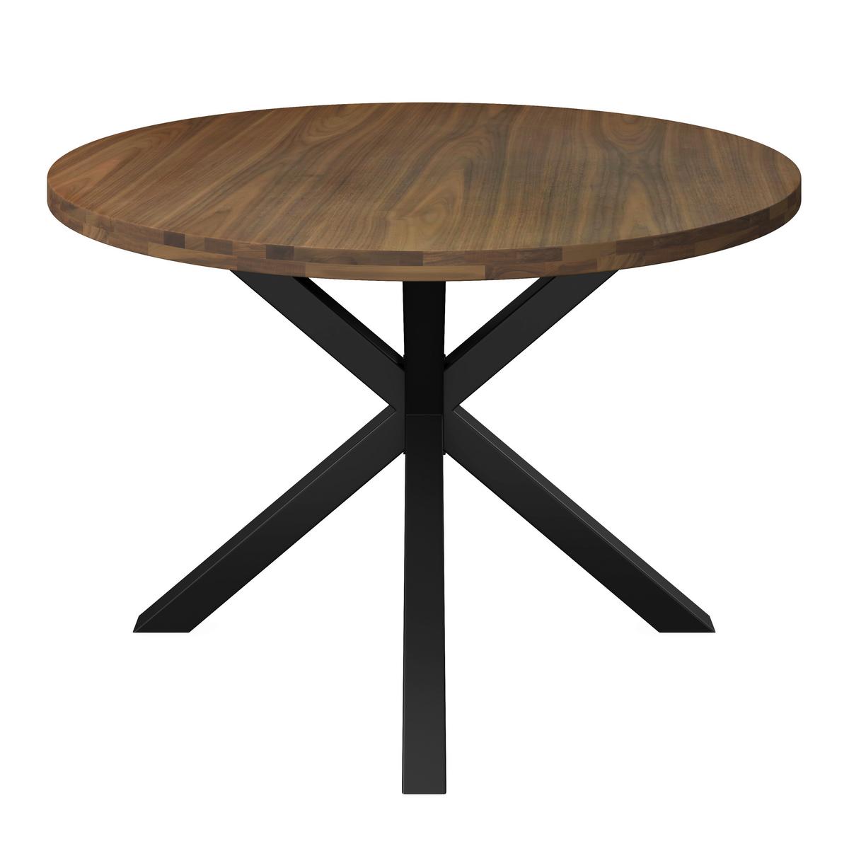 Esstisch Rene Akazie massiv Walnuss furniert Ø ca. 120 cm - Schwarz/Akaziefarben, MODERN, Holz/Metall (120/76cm) - Bessagi Home