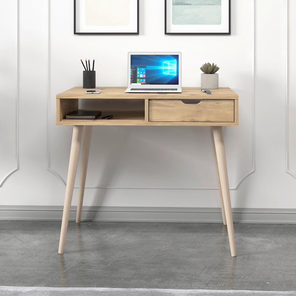 Schreibtisch Offer Nussbaumfarben ca.90x60x80cm - Eichefarben/Nussbaumfarben, Design, Holzwerkstoff (90/60/80cm) - Livetastic