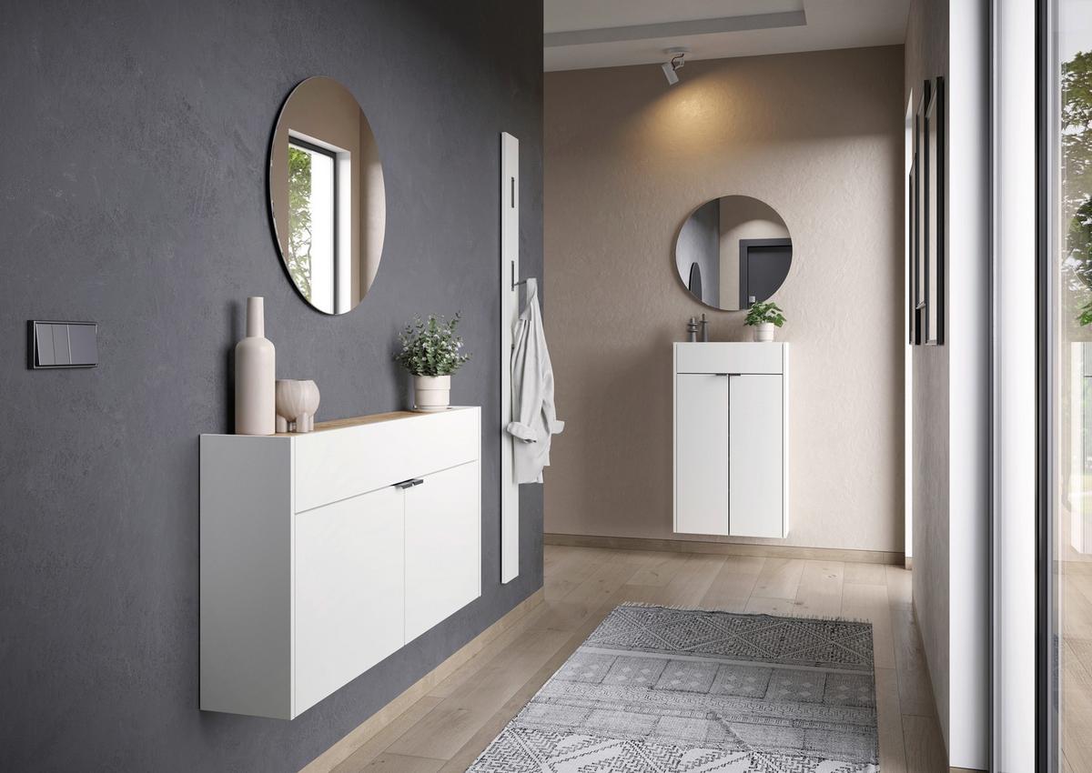 Hängeschuhschrank Ameca Weiß/Eichefarben - Eichefarben/Schwarz, MODERN, Holzwerkstoff/Metall (140/83/18cm) - Premium Living