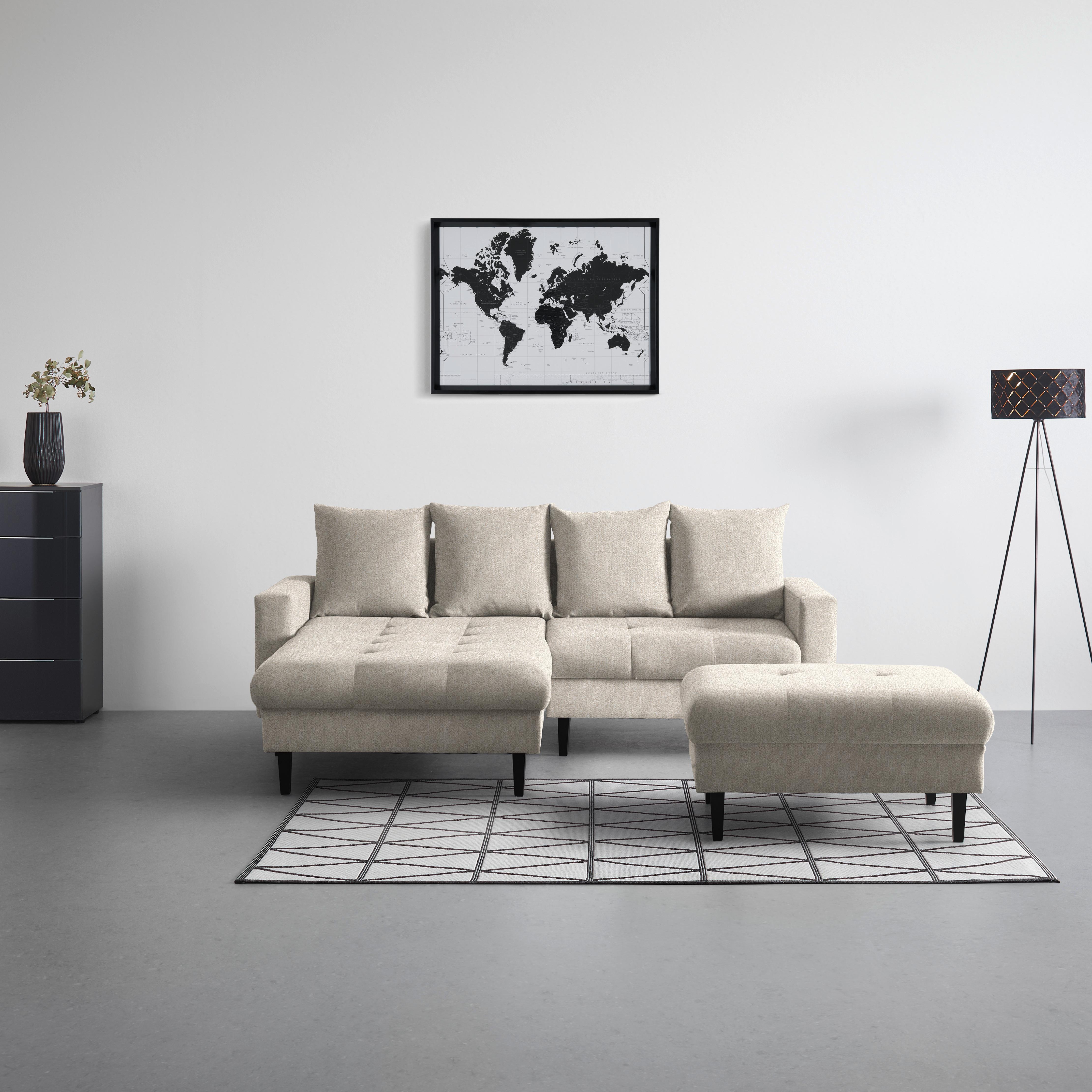 Hocker Boston Beige - Beige/Schwarz, KONVENTIONELL, Holz/Textil (93/46/75cm) - Based