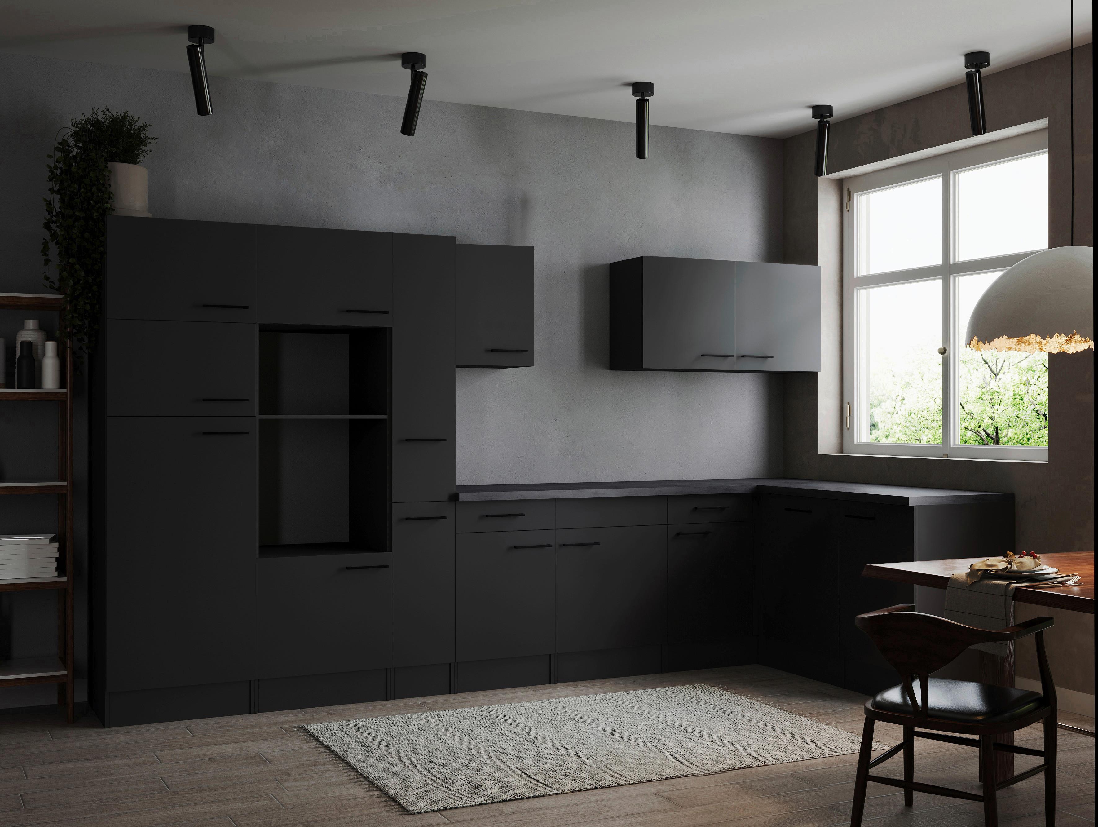 Kotna Kuhinja Brez Aparatov Oliver, 370x172cm - temno siva/črna, Design, kovina/leseni material (370/172cm) - Respekta