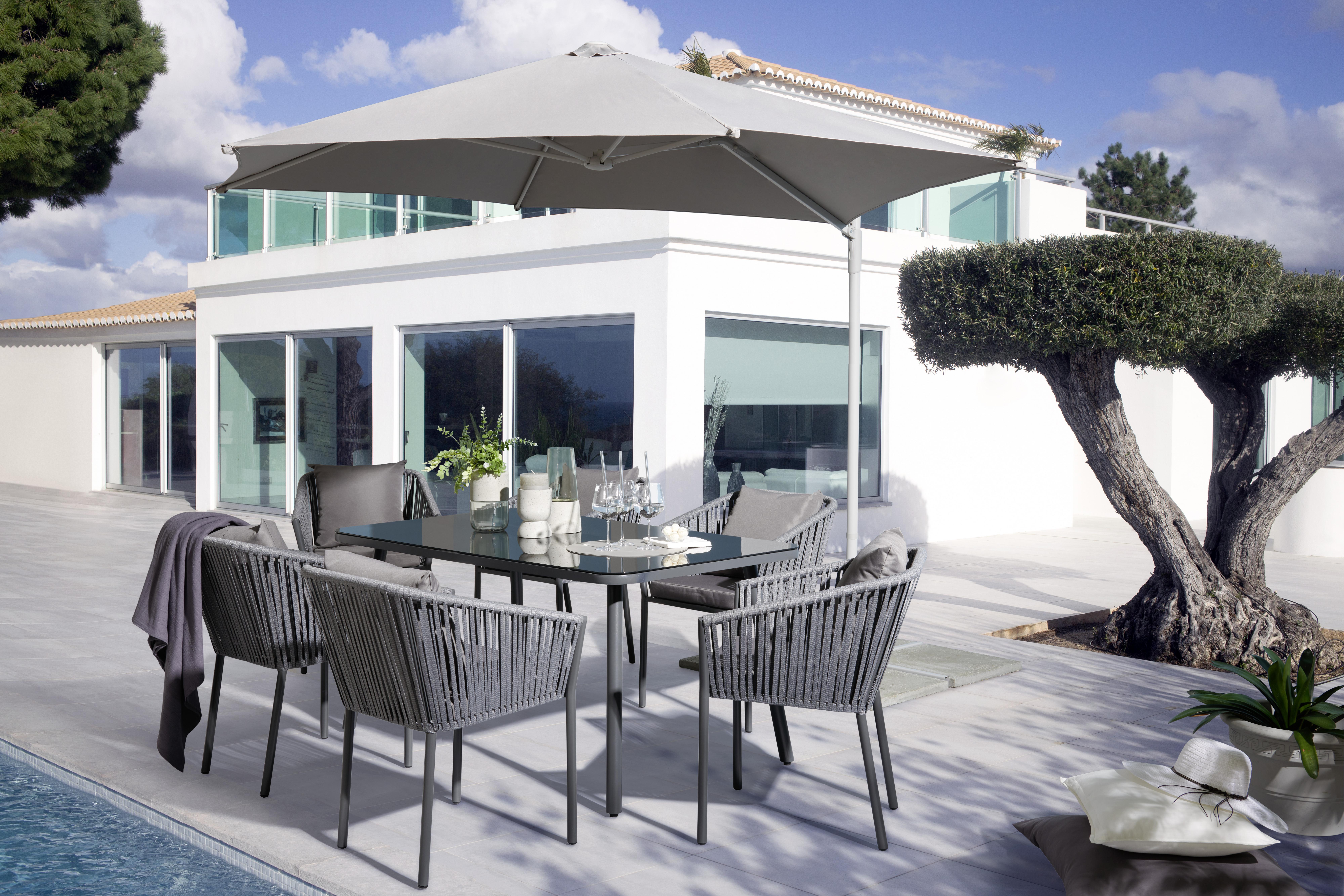 Dining-Loungeset Toscan, 7-teilig - Dunkelgrau/Schwarz, Modern, Glas/Textil (150/62/74/81/90/61cm) - Modern Living